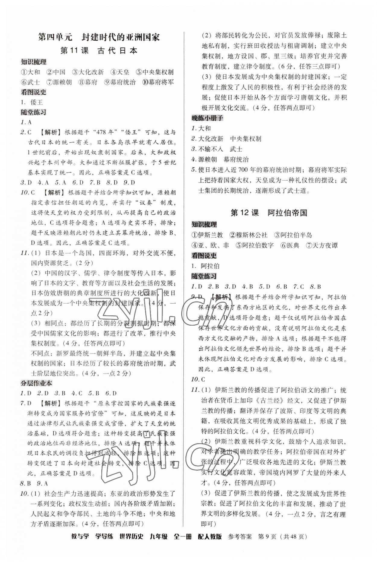 2023年教與學(xué)學(xué)導(dǎo)練九年級歷史全一冊人教版 第9頁