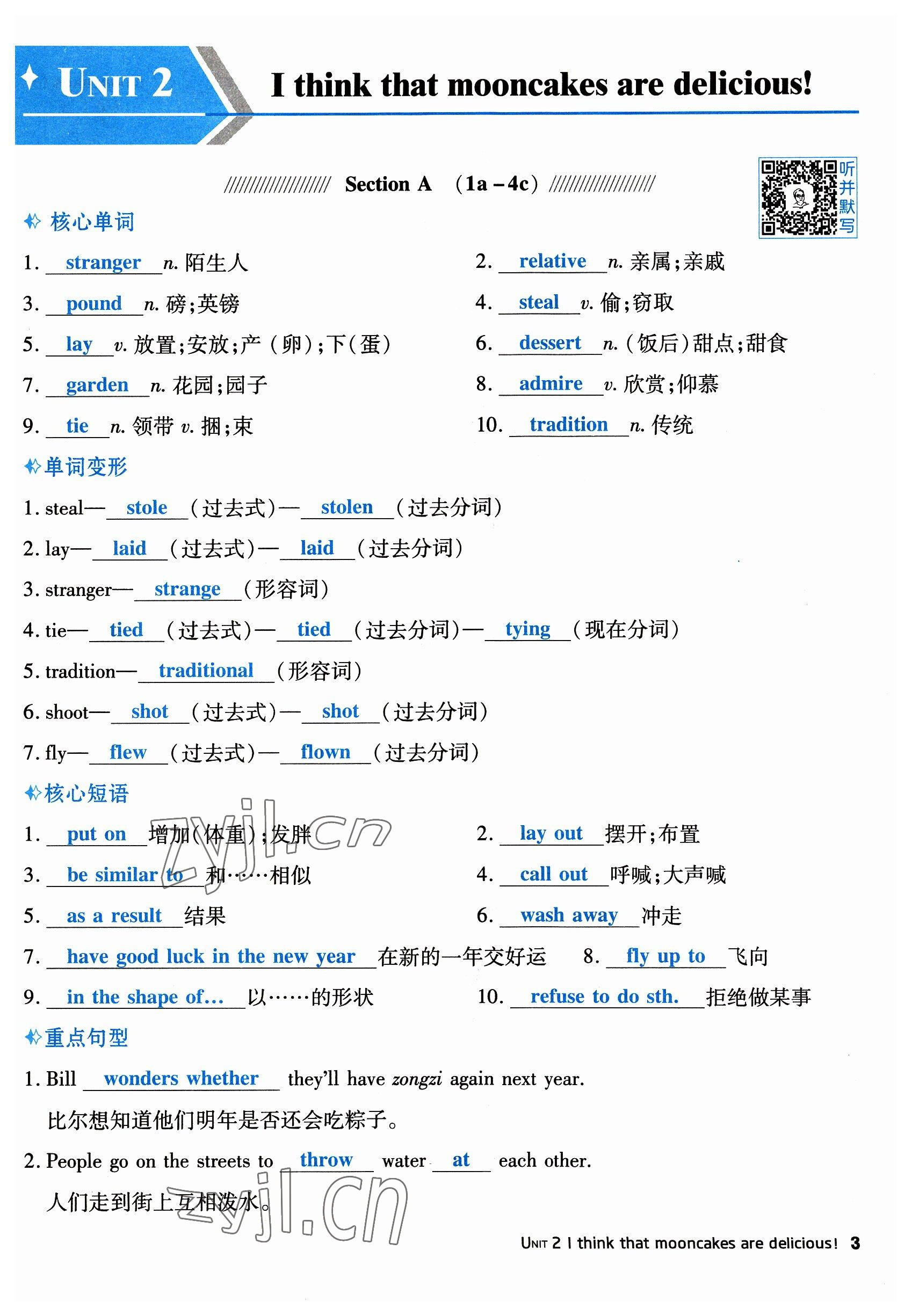 2023年點(diǎn)撥訓(xùn)練九年級(jí)英語(yǔ)上冊(cè)人教版山西專版 參考答案第9頁(yè)