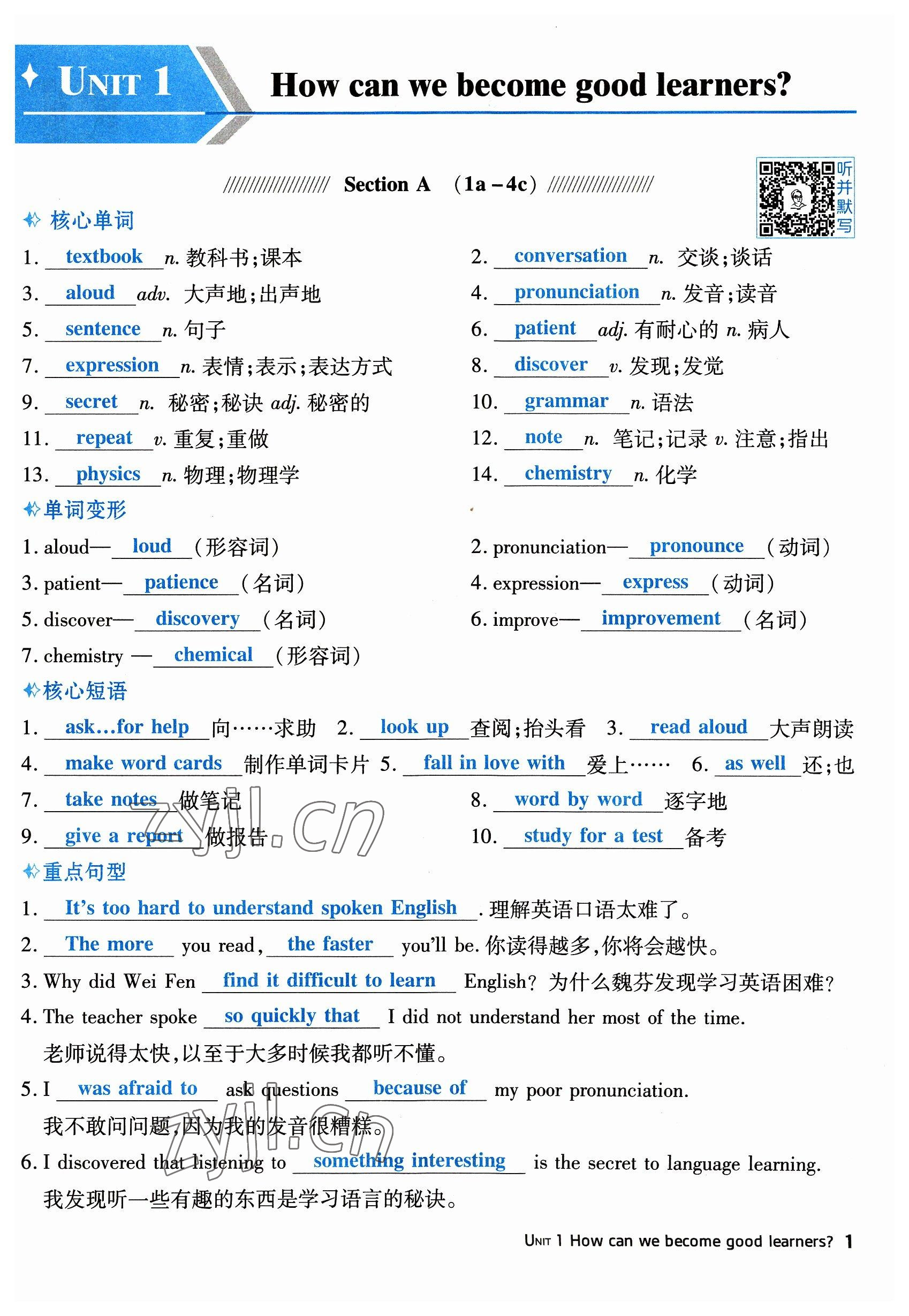 2023年點撥訓(xùn)練九年級英語上冊人教版山西專版 參考答案第3頁