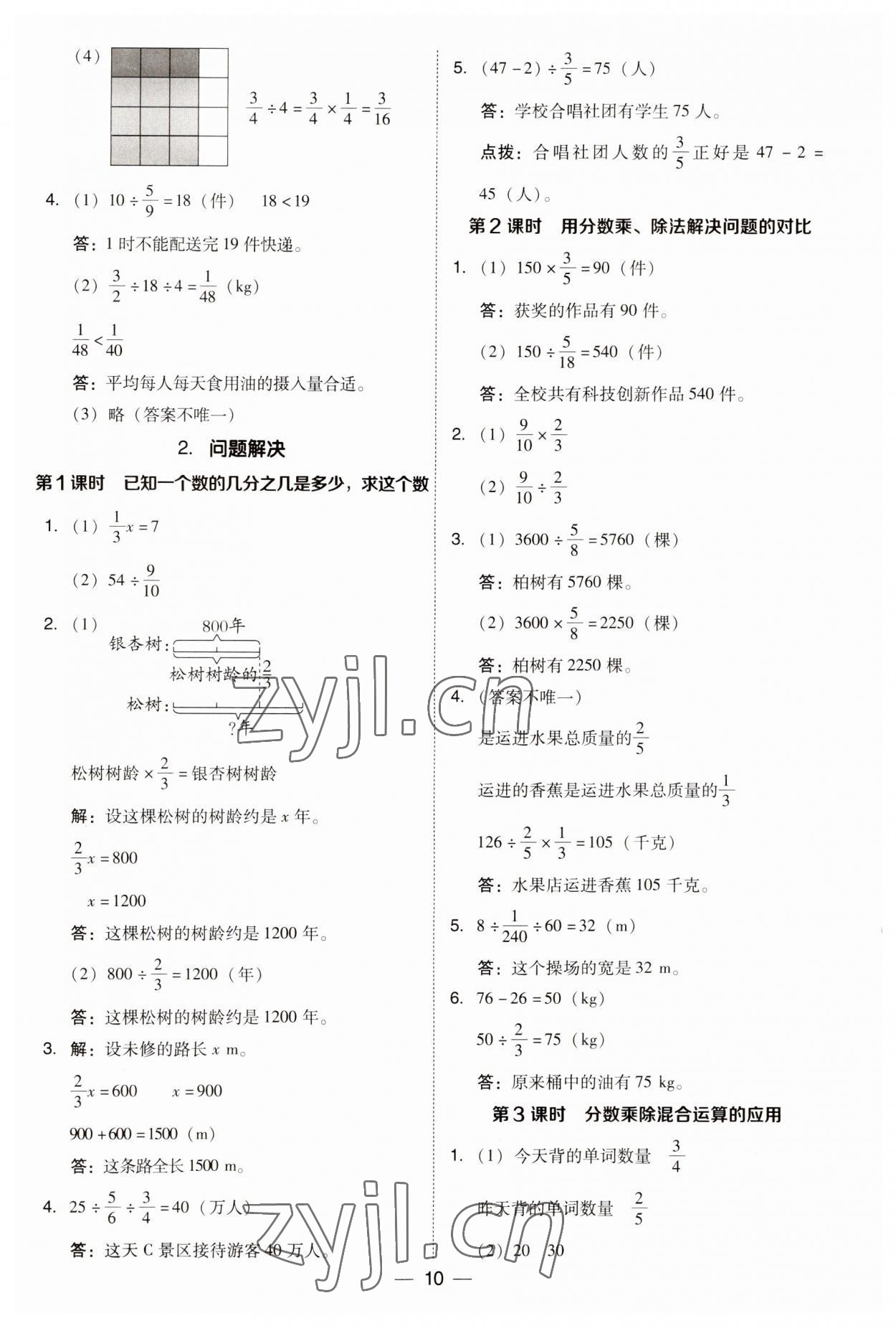 2023年綜合應(yīng)用創(chuàng)新題典中點(diǎn)六年級(jí)數(shù)學(xué)上冊(cè)西師大版 參考答案第10頁(yè)