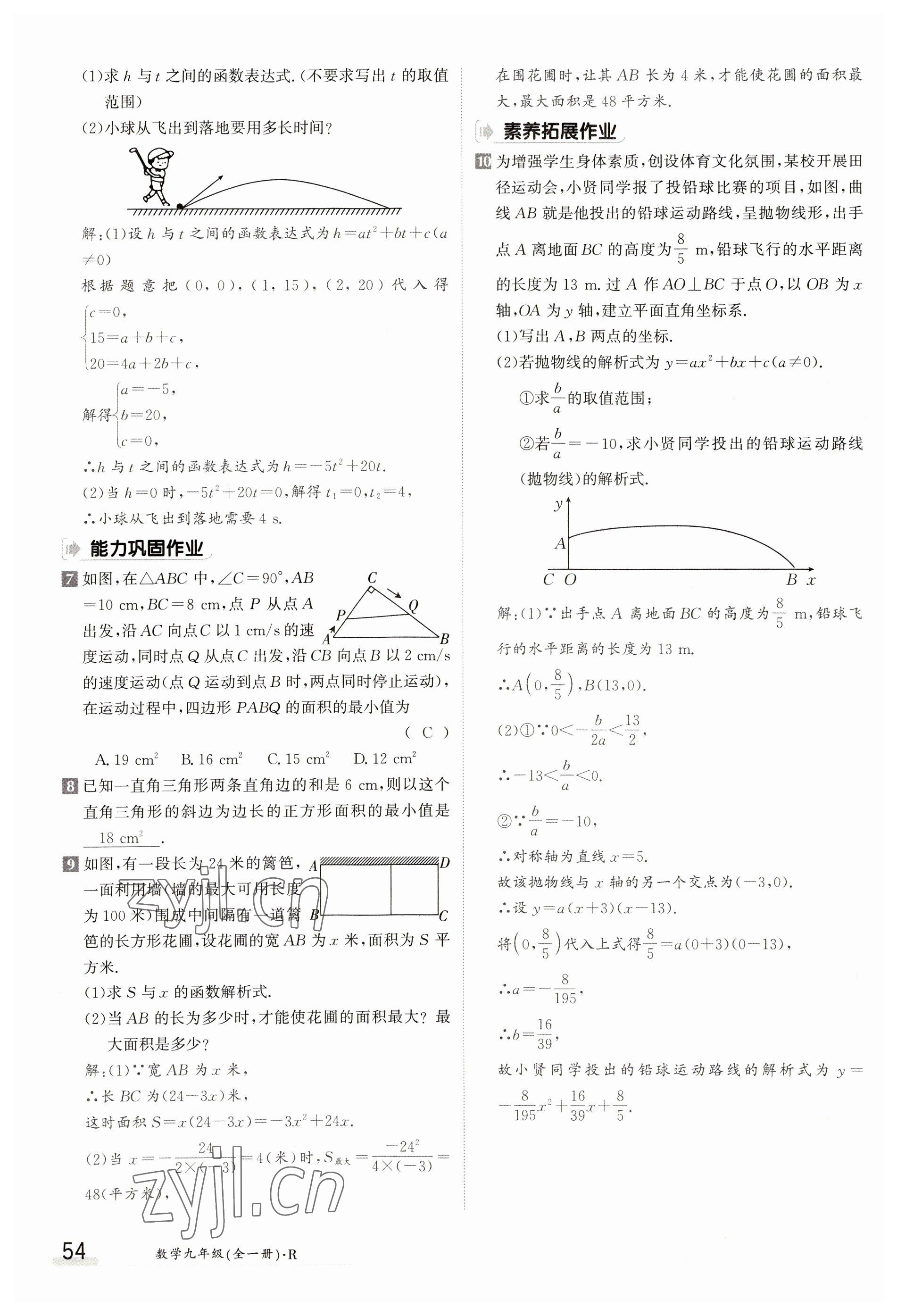 2023年金太陽導學案九年級數學人教版 參考答案第54頁