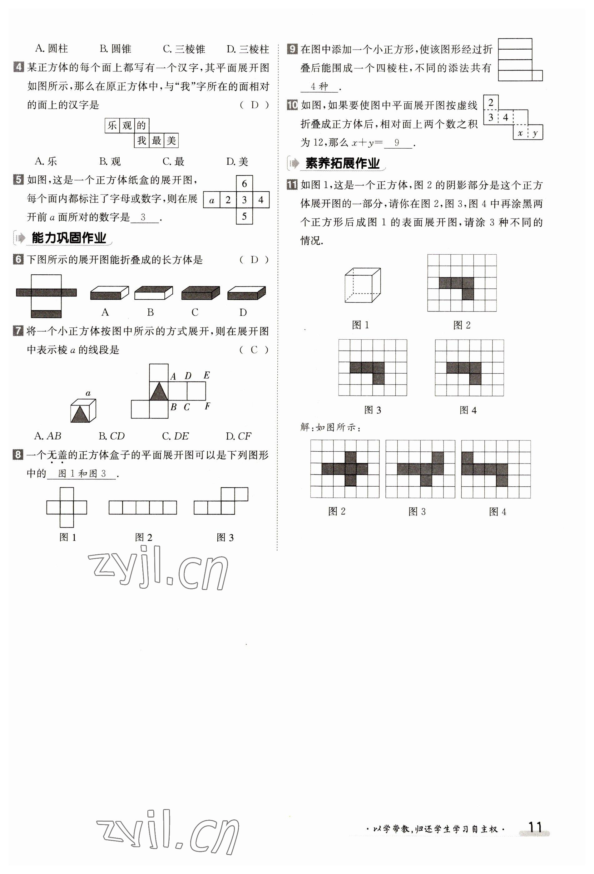 2023年金太阳导学案七年级数学上册北师大版 参考答案第11页