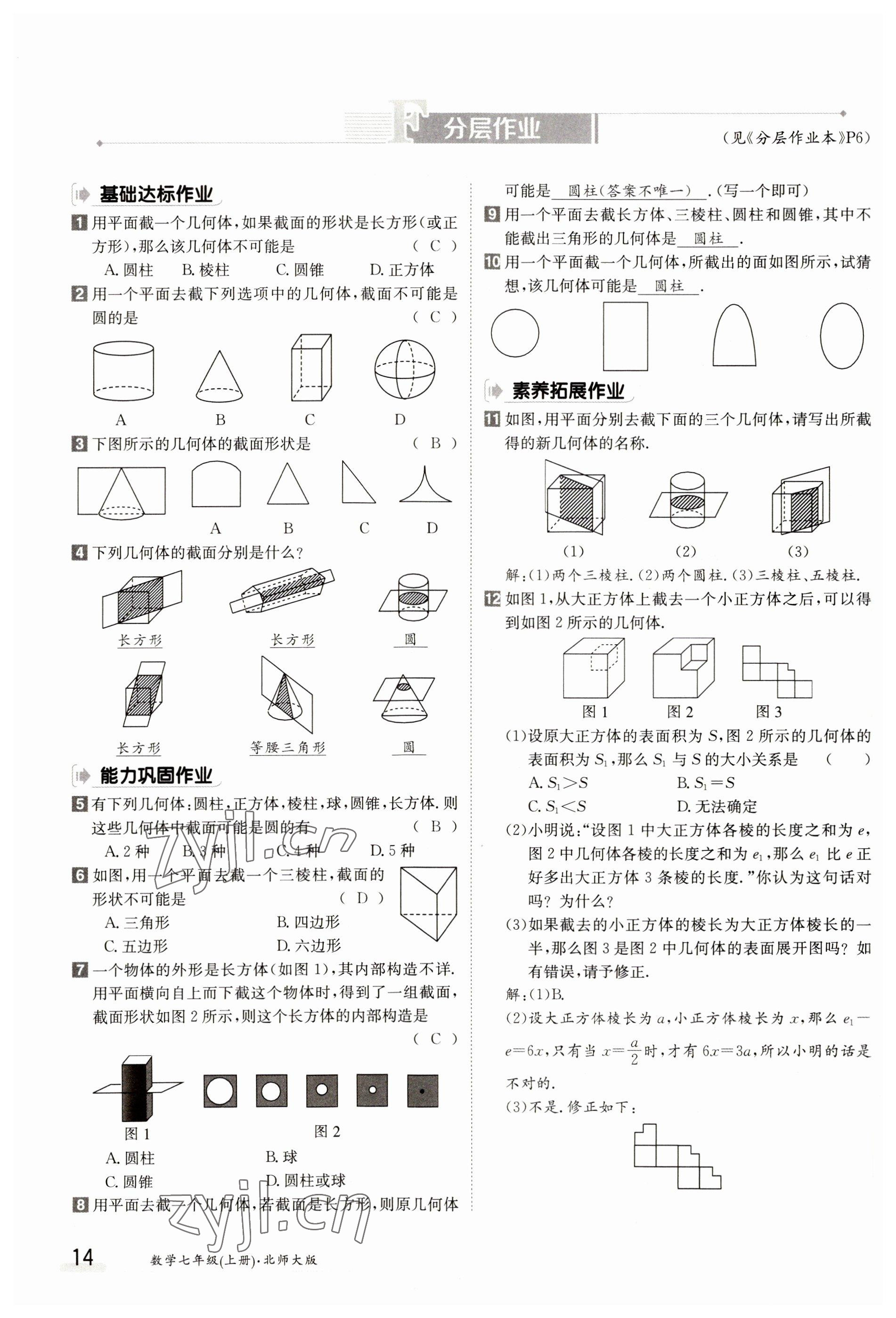 2023年金太阳导学案七年级数学上册北师大版 参考答案第14页