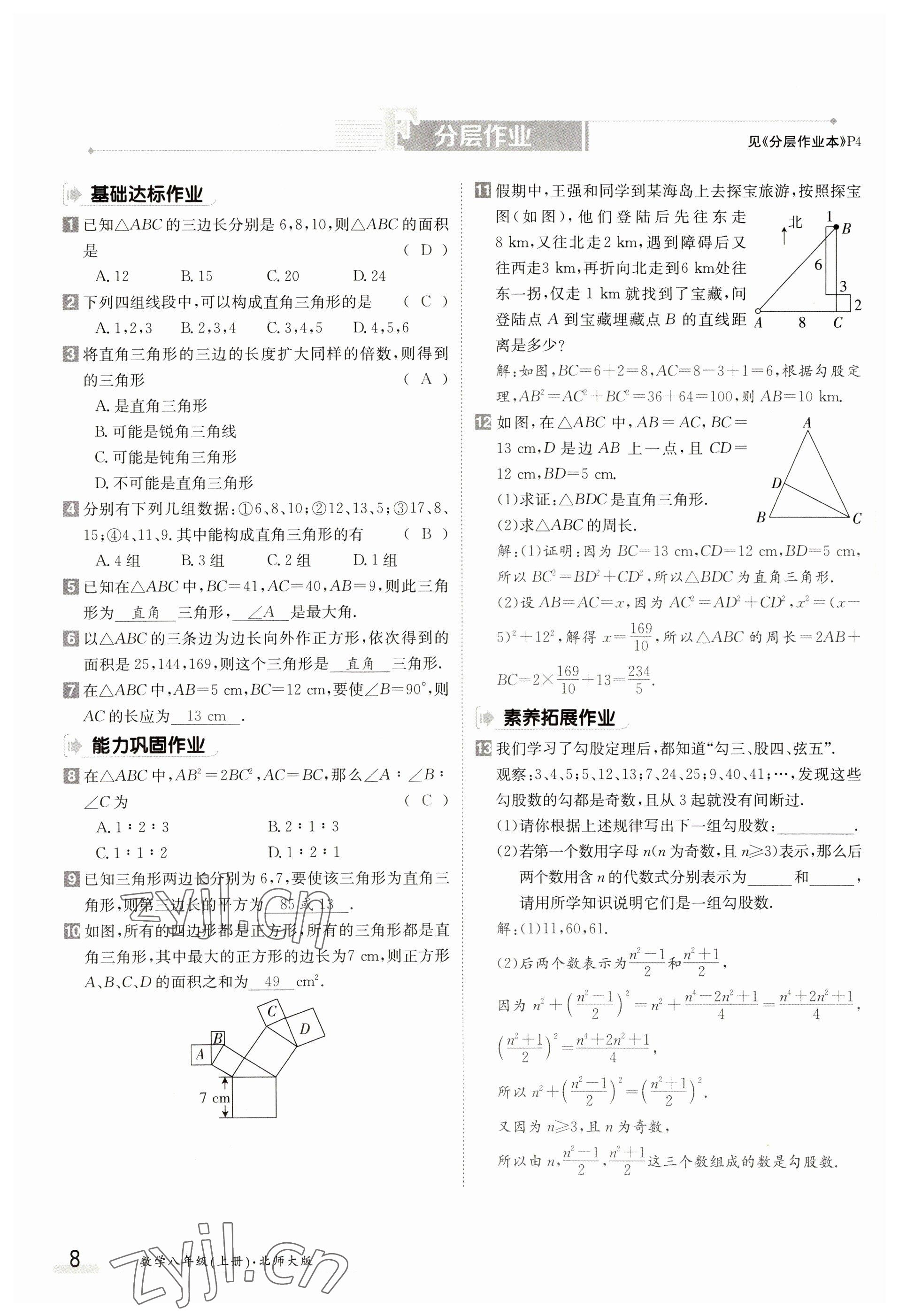 2023年金太陽導(dǎo)學(xué)案八年級數(shù)學(xué)上冊北師大版 參考答案第8頁