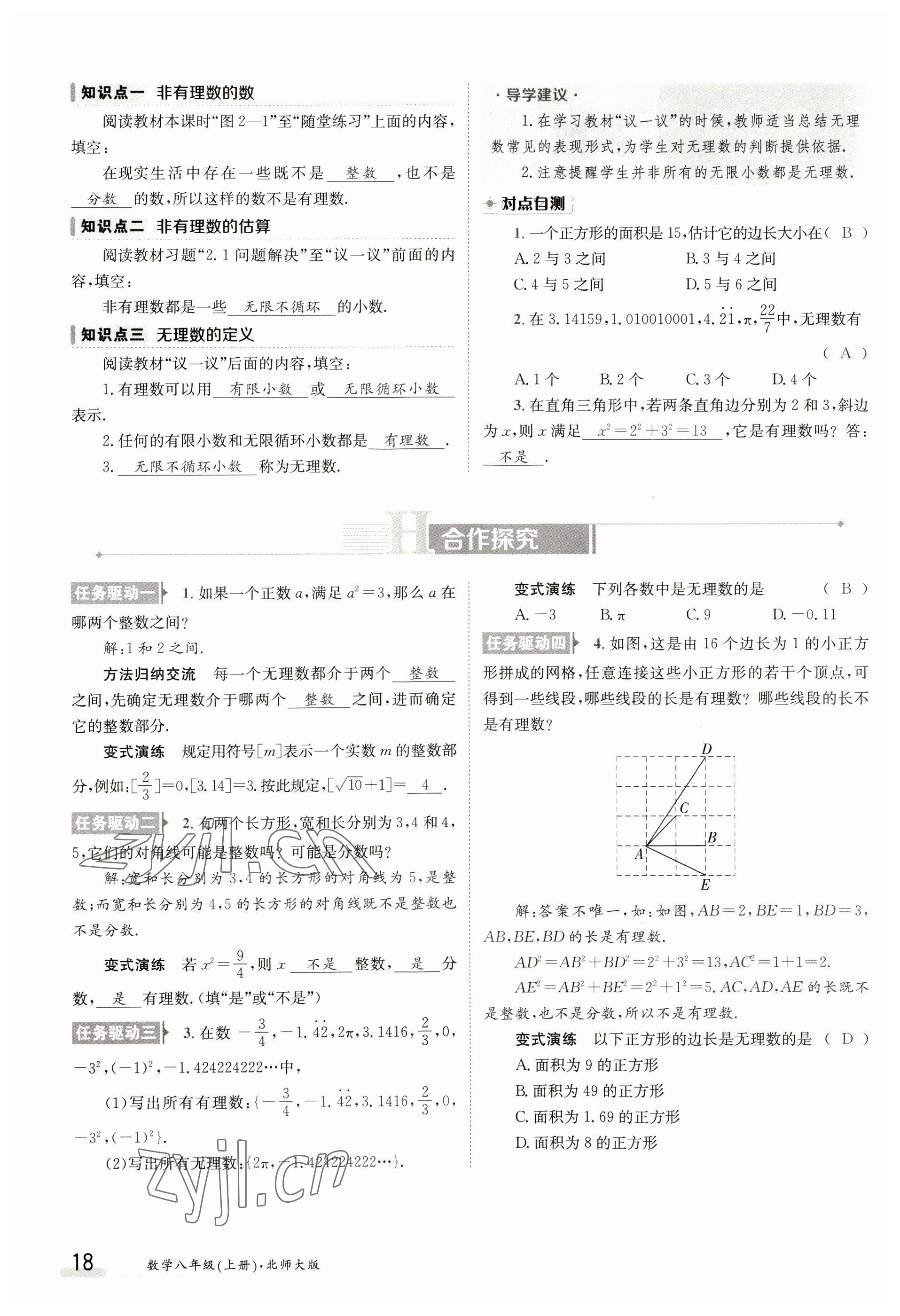 2023年金太陽導(dǎo)學(xué)案八年級(jí)數(shù)學(xué)上冊北師大版 參考答案第18頁