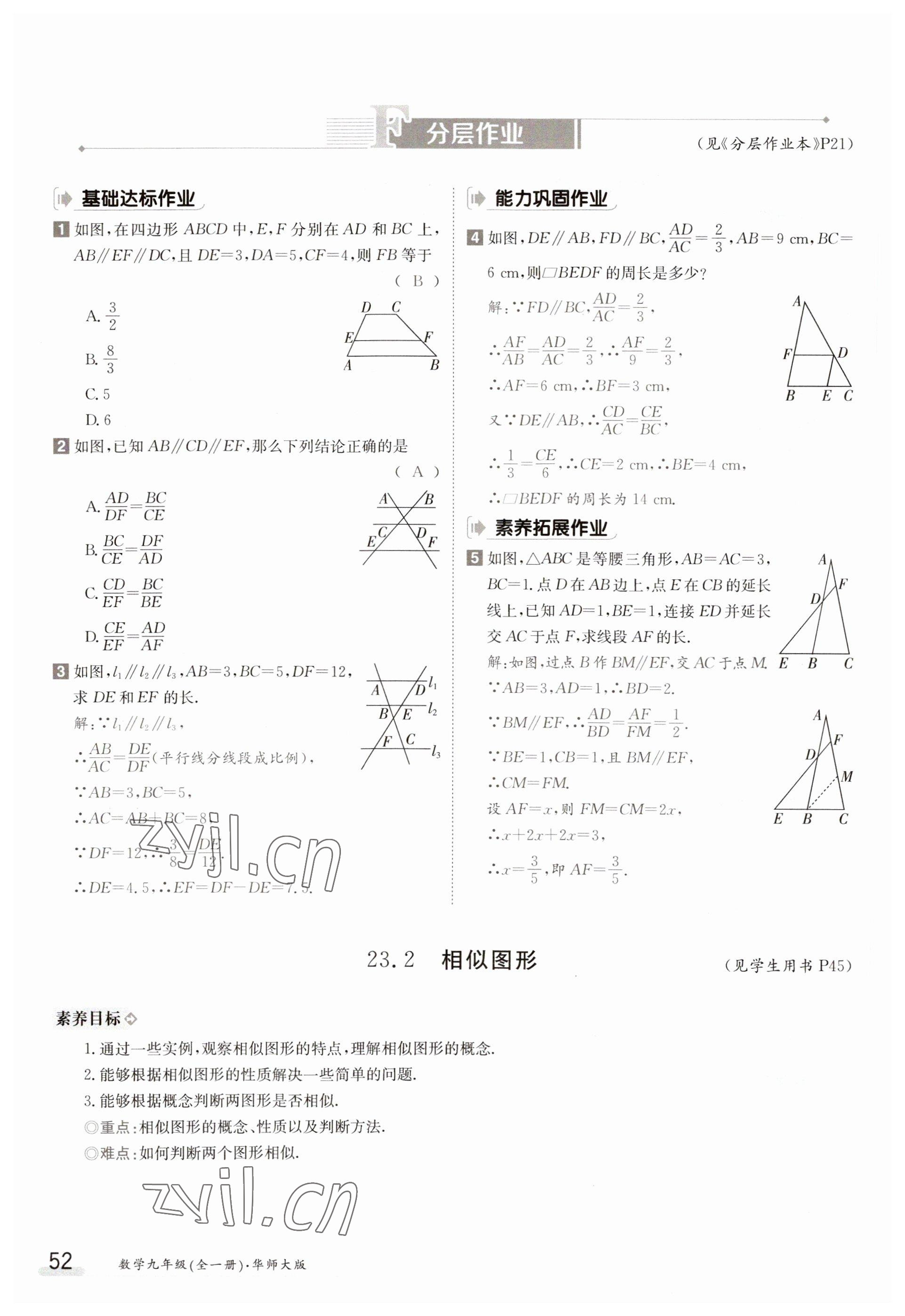 2023年金太阳导学案九年级数学华师大版 参考答案第52页