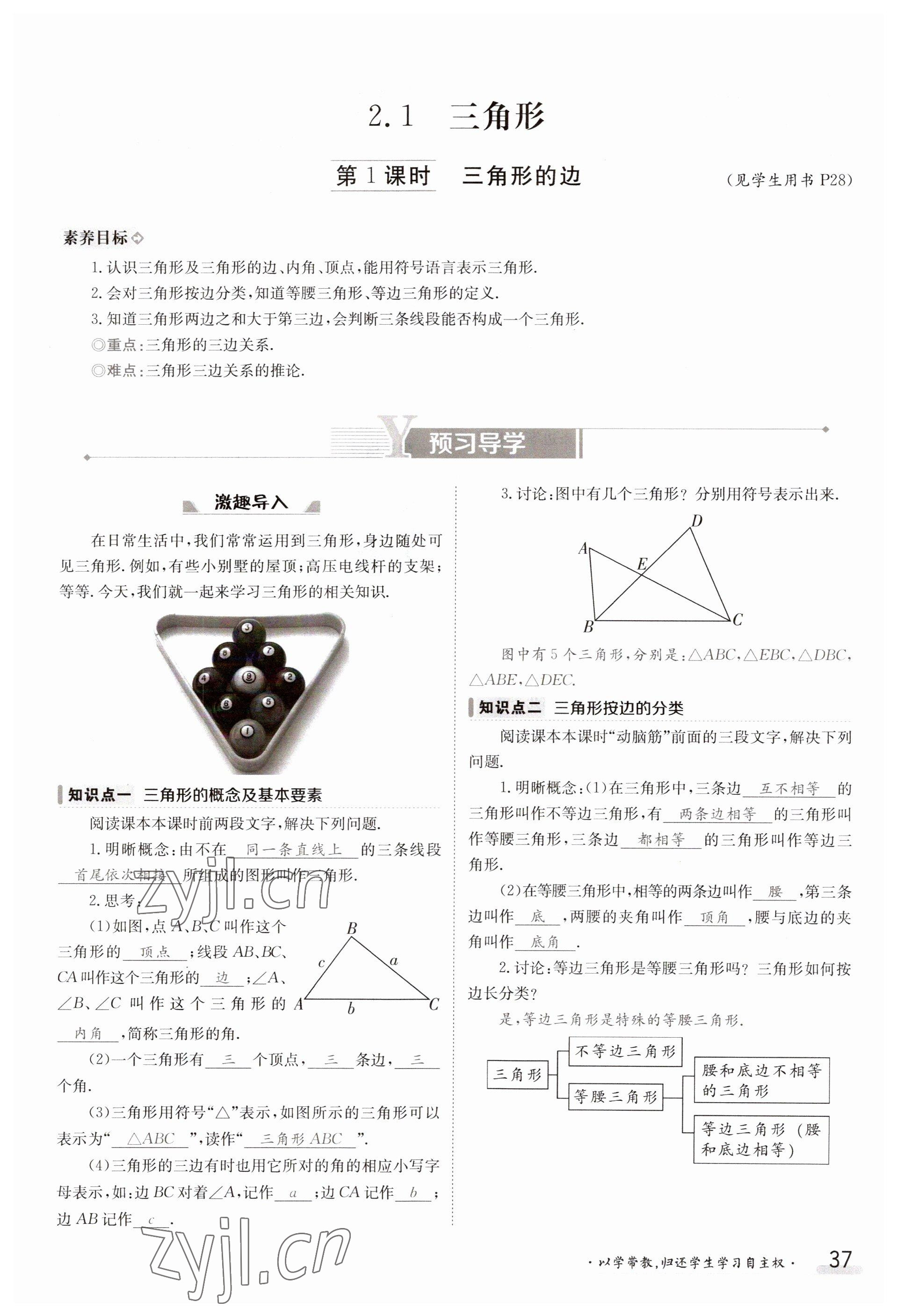 2023年金太陽導學案八年級數(shù)學上冊湘教版 參考答案第37頁