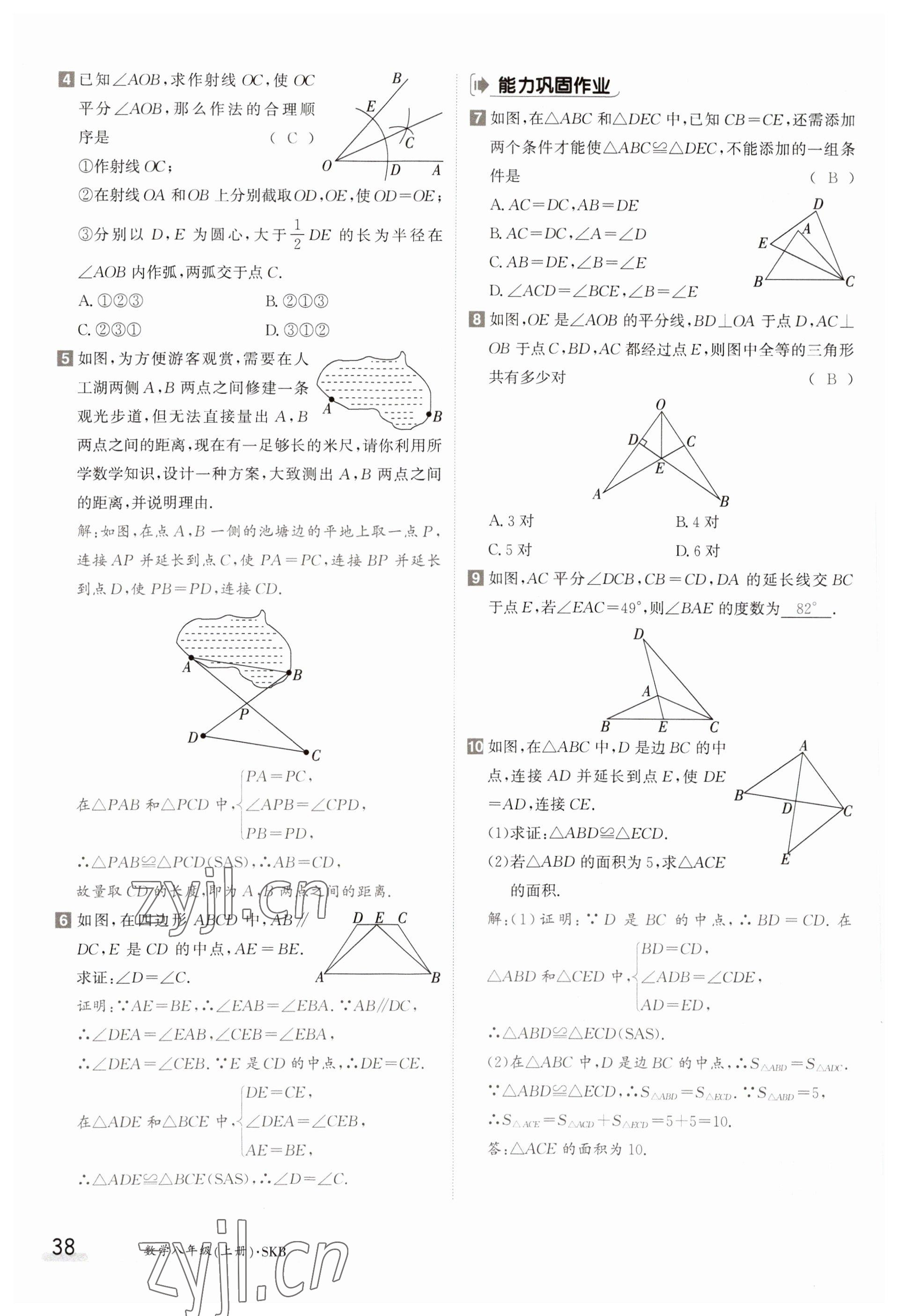 2023年金太陽導學案八年級數(shù)學上冊蘇科版 參考答案第38頁