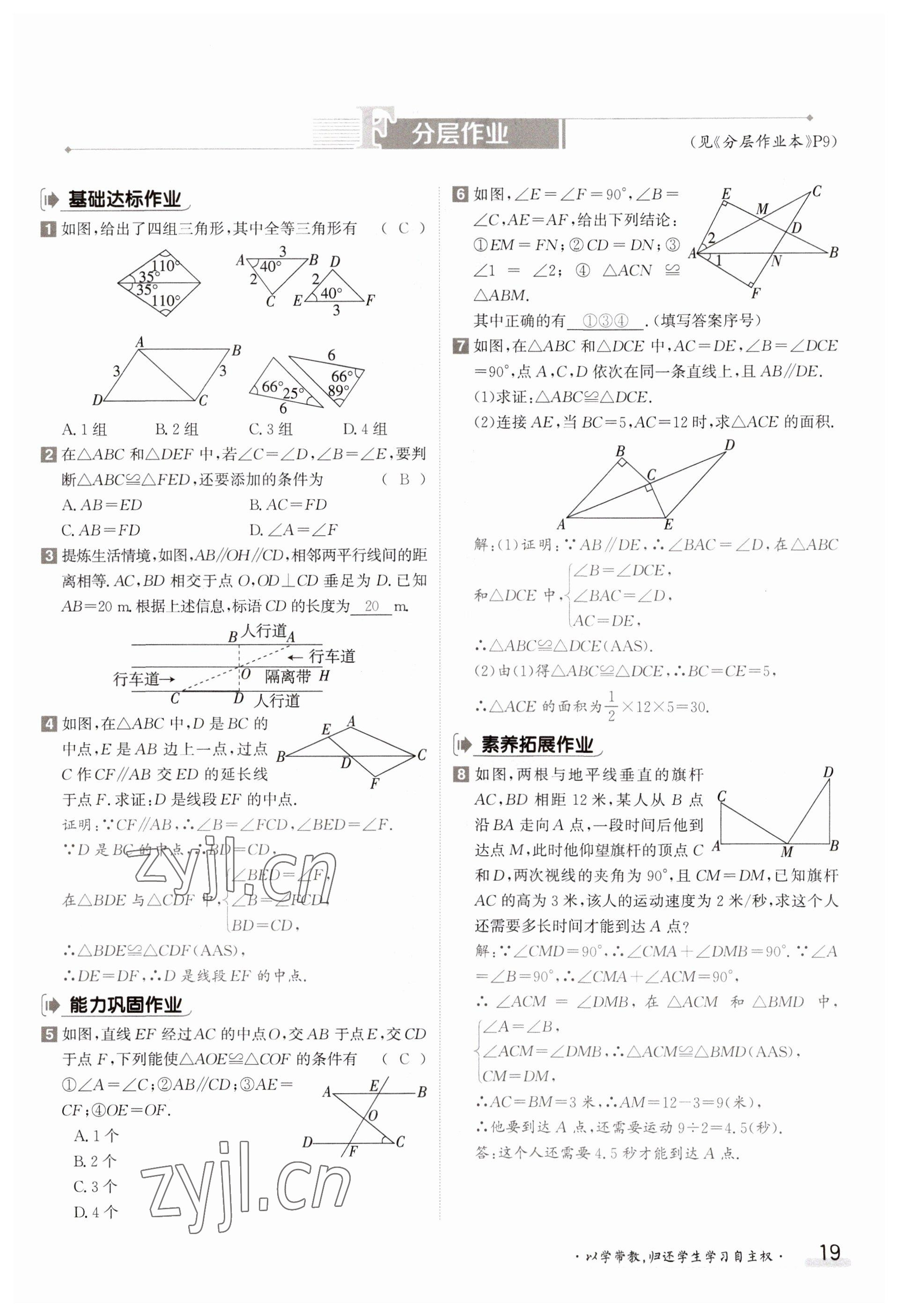 2023年金太陽導(dǎo)學(xué)案八年級數(shù)學(xué)上冊蘇科版 參考答案第19頁