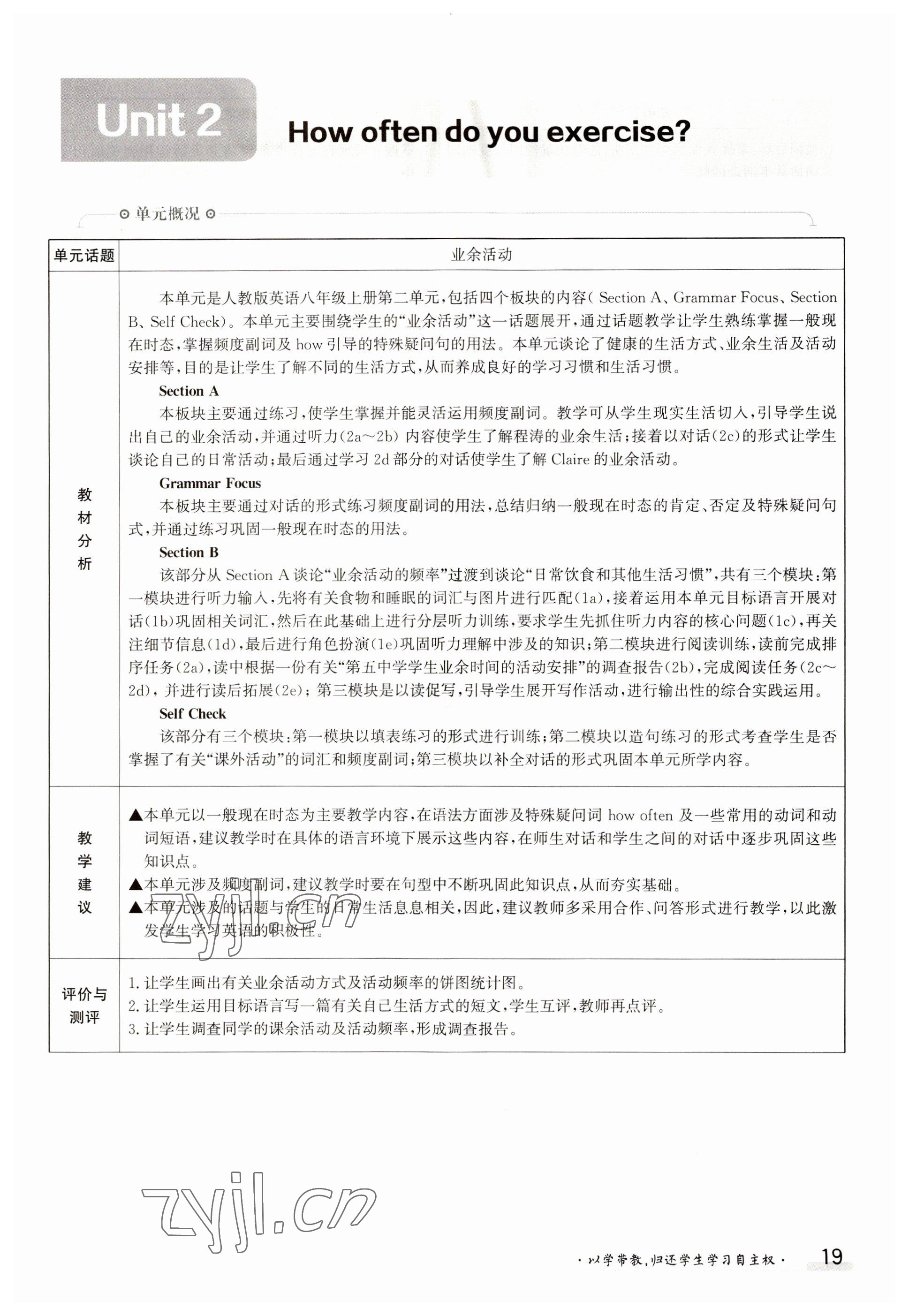 2023年金太陽(yáng)導(dǎo)學(xué)案八年級(jí)英語(yǔ)上冊(cè)人教版 參考答案第19頁(yè)