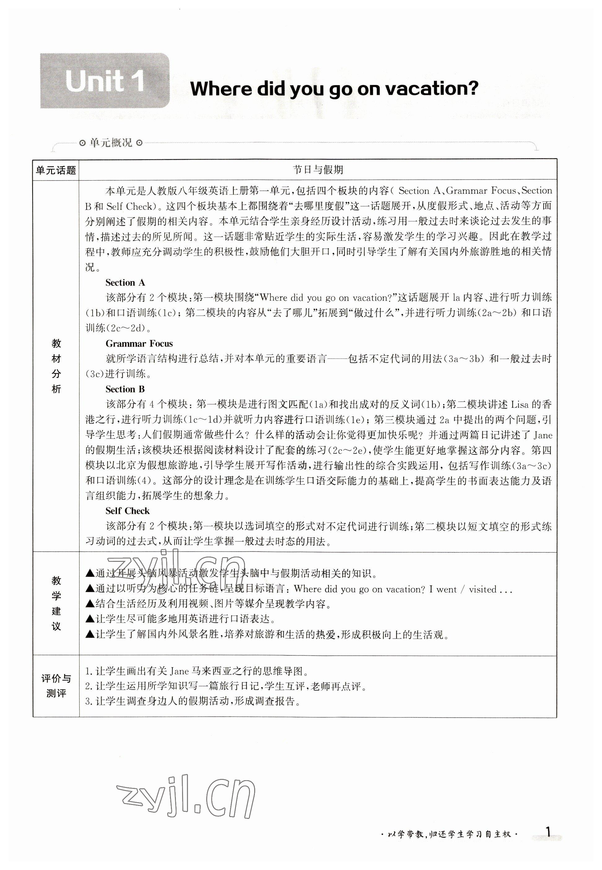 2023年金太陽導(dǎo)學(xué)案八年級(jí)英語上冊(cè)人教版 參考答案第1頁