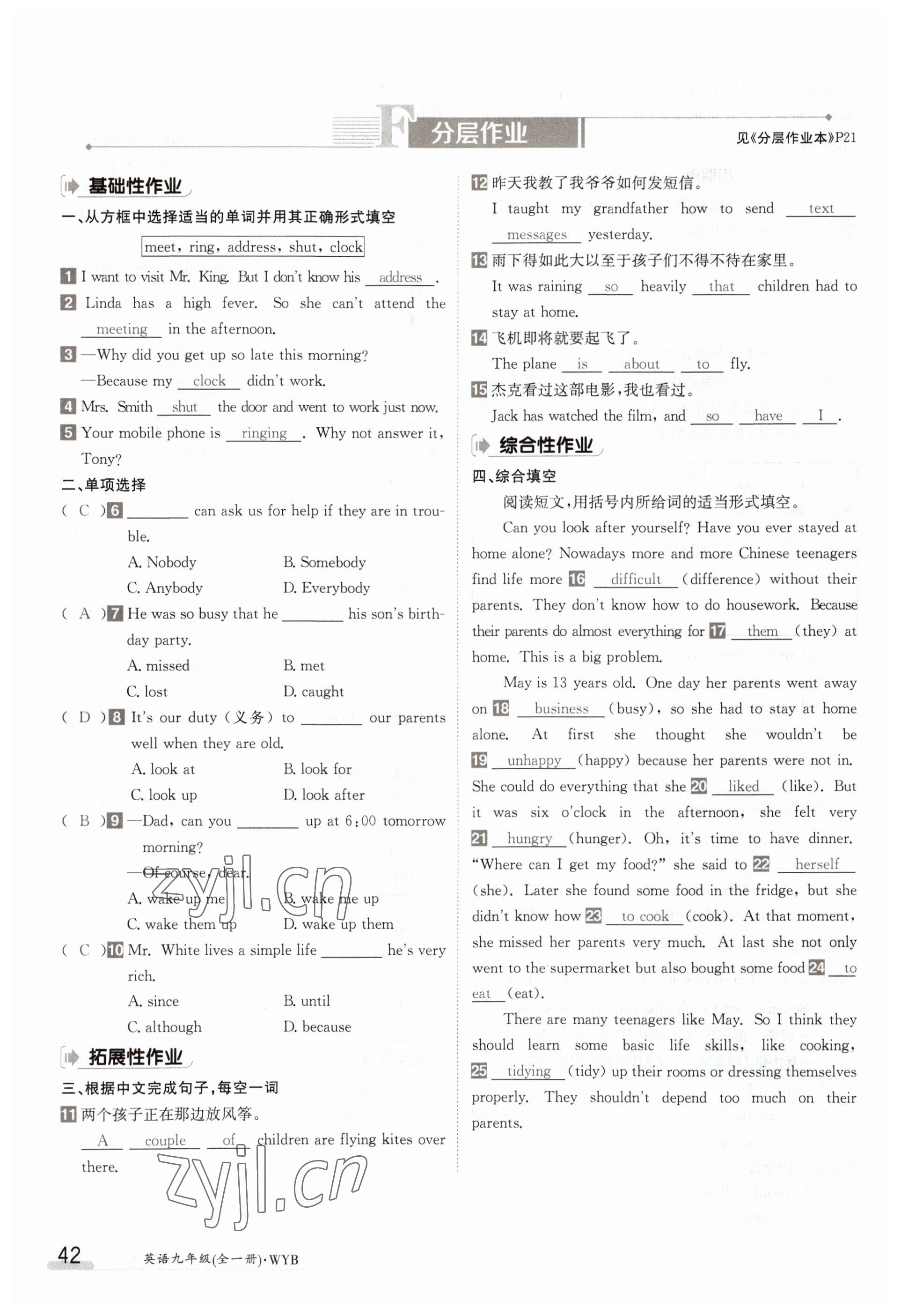 2023年金太阳导学案九年级英语外研版 参考答案第42页