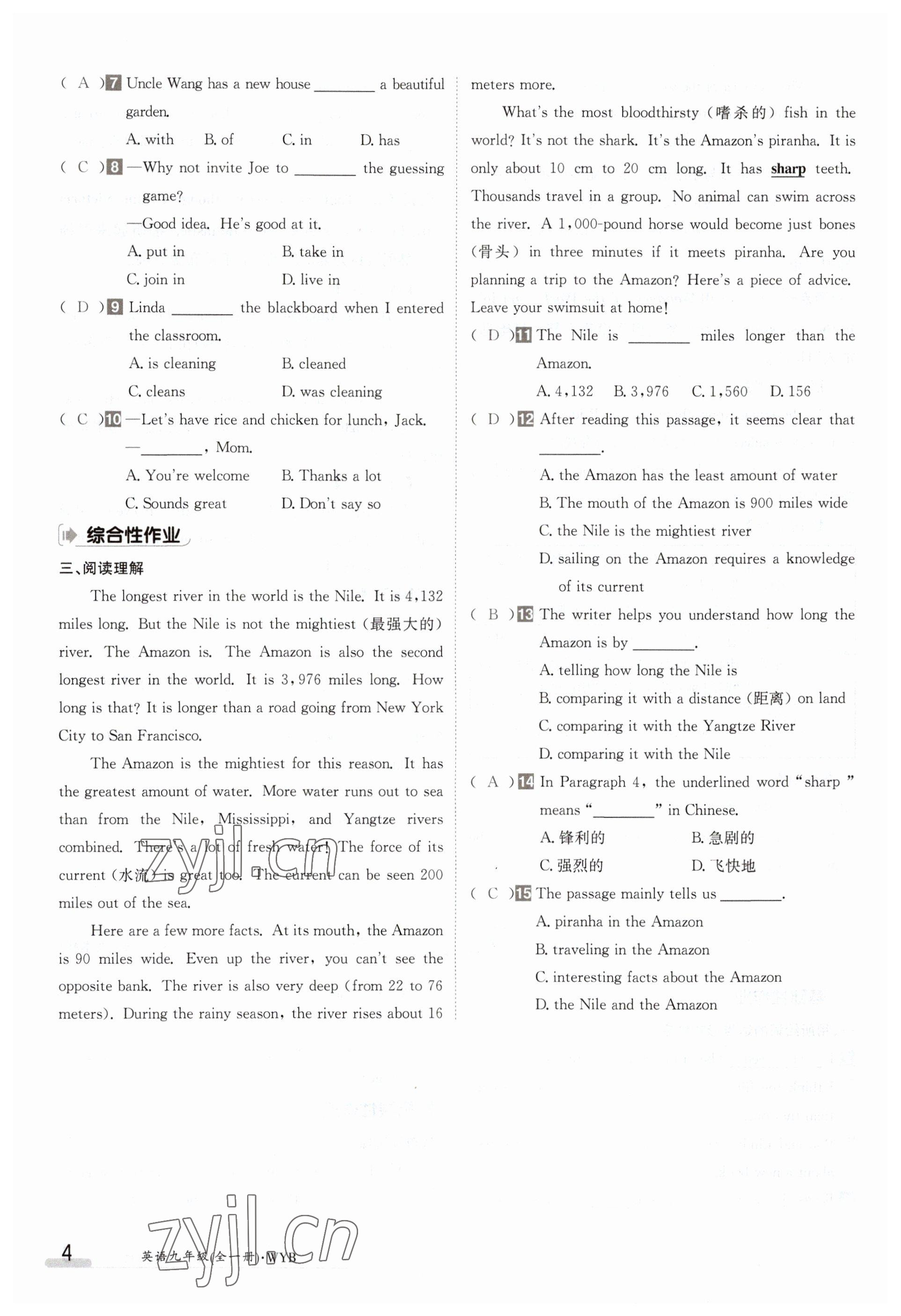 2023年金太陽導學案九年級英語外研版 參考答案第4頁