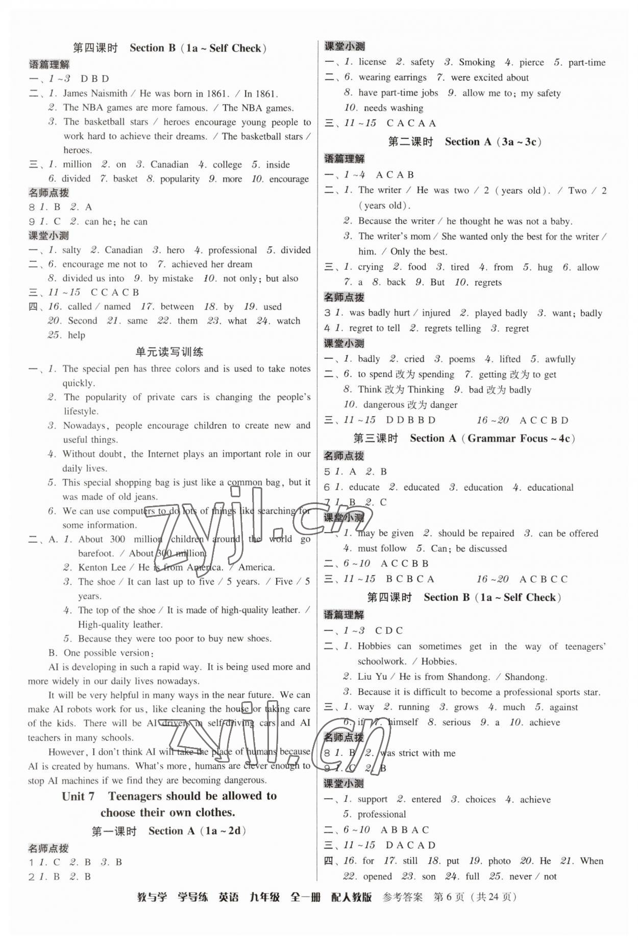 2023年教與學(xué)學(xué)導(dǎo)練九年級英語全一冊人教版 第6頁