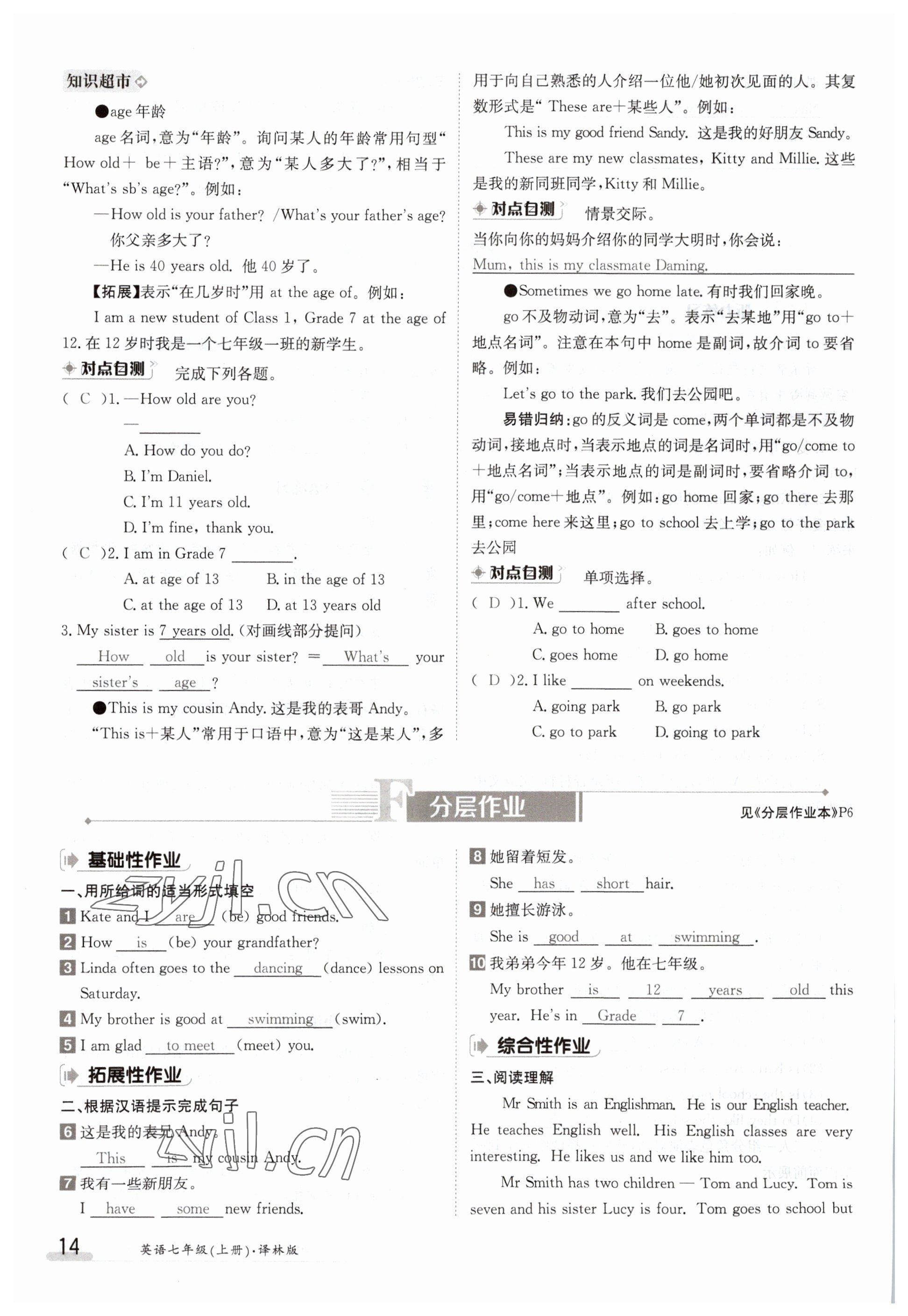 2023年金太阳导学案七年级英语上册译林版 参考答案第14页