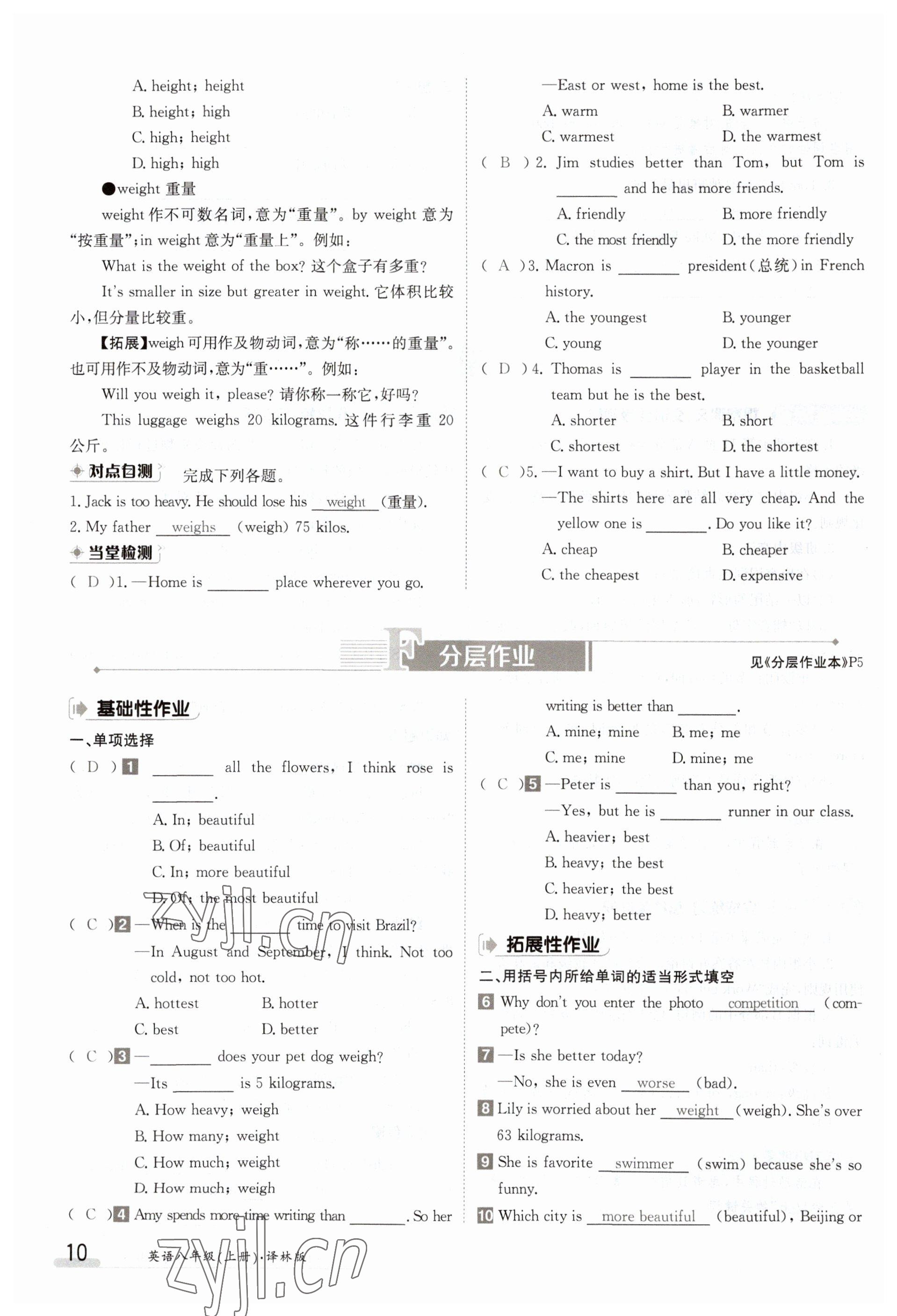 2023年金太阳导学案八年级英语上册译林版 参考答案第10页