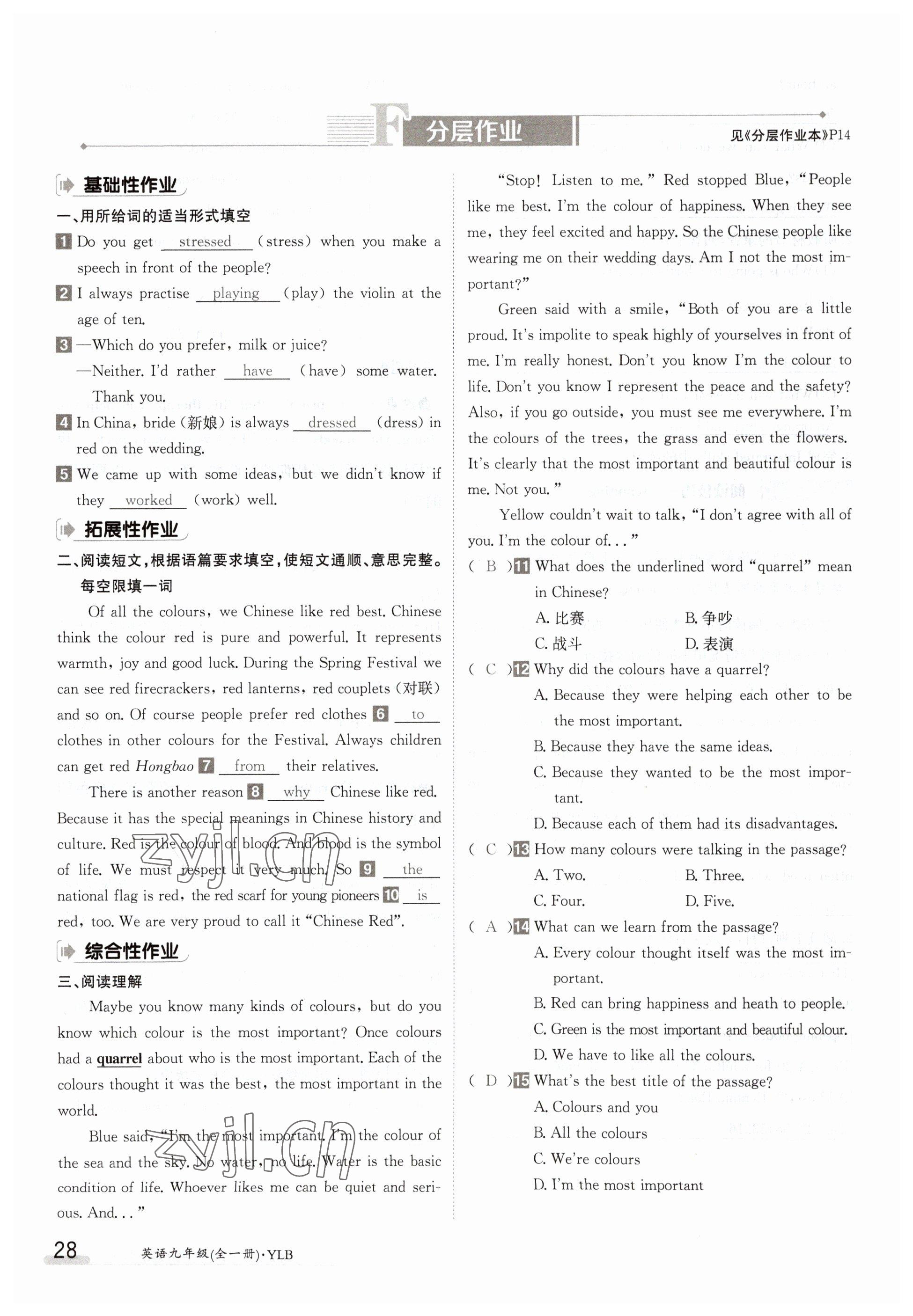 2023年金太阳导学案九年级英语译林版 参考答案第28页