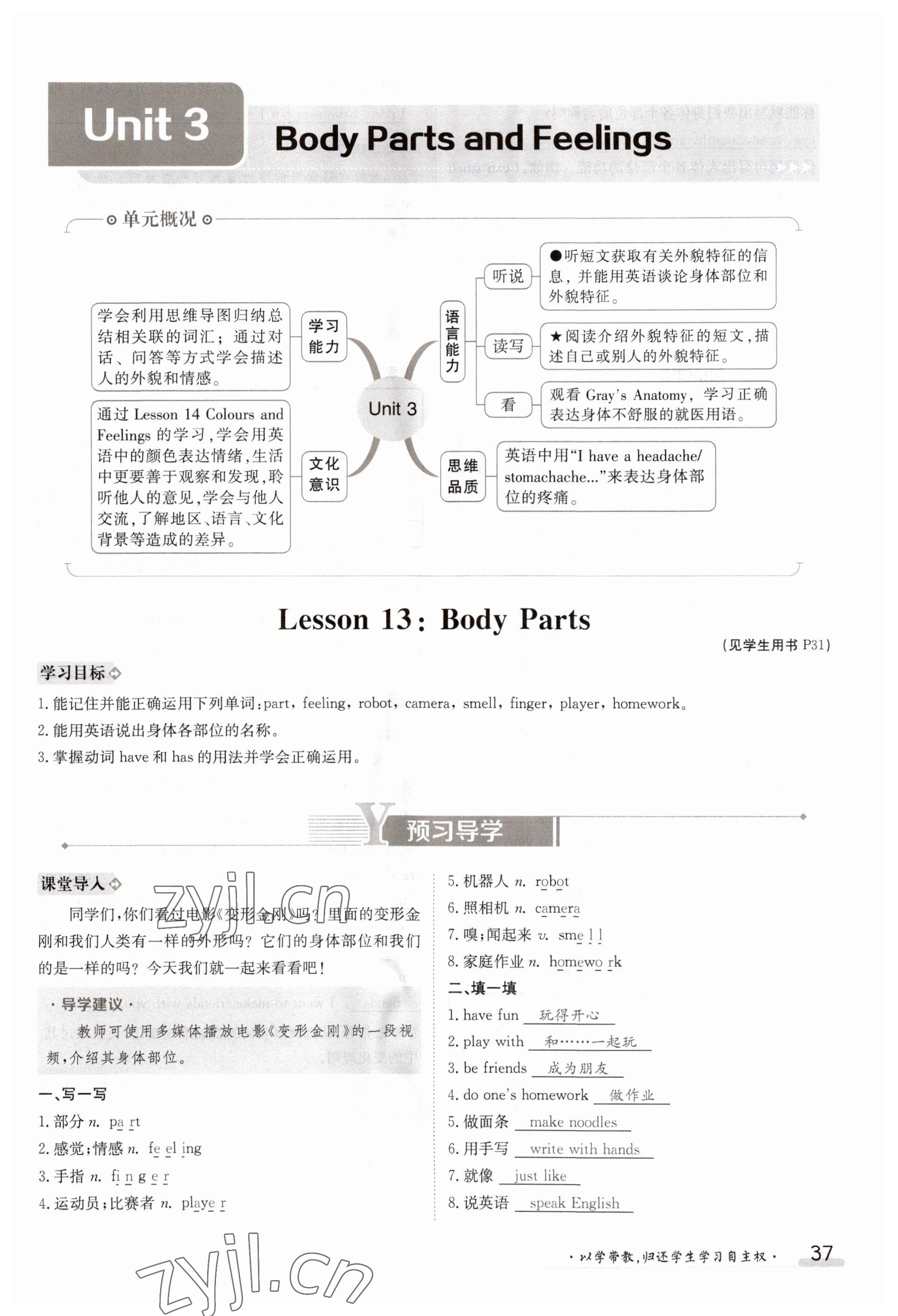 2023年金太陽導(dǎo)學(xué)案七年級英語上冊冀教版 參考答案第37頁