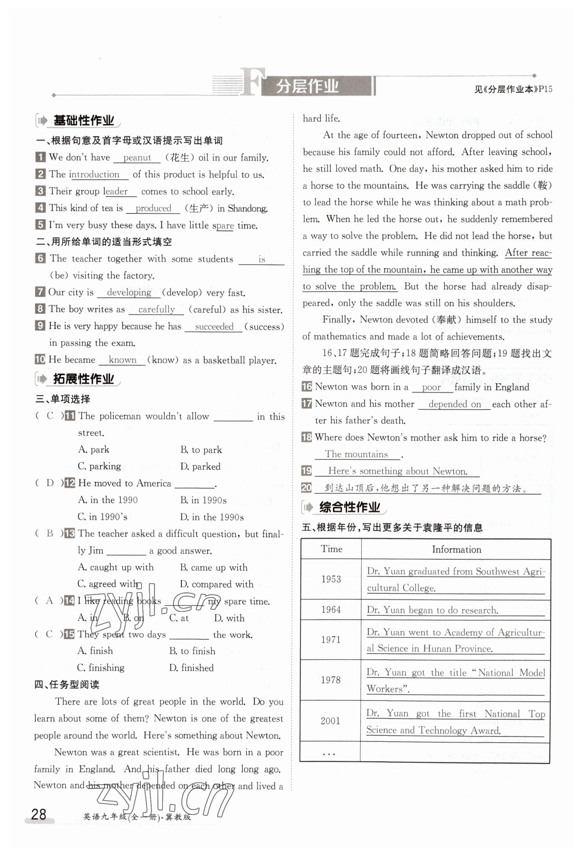 2023年金太阳导学案九年级英语冀教版 参考答案第28页