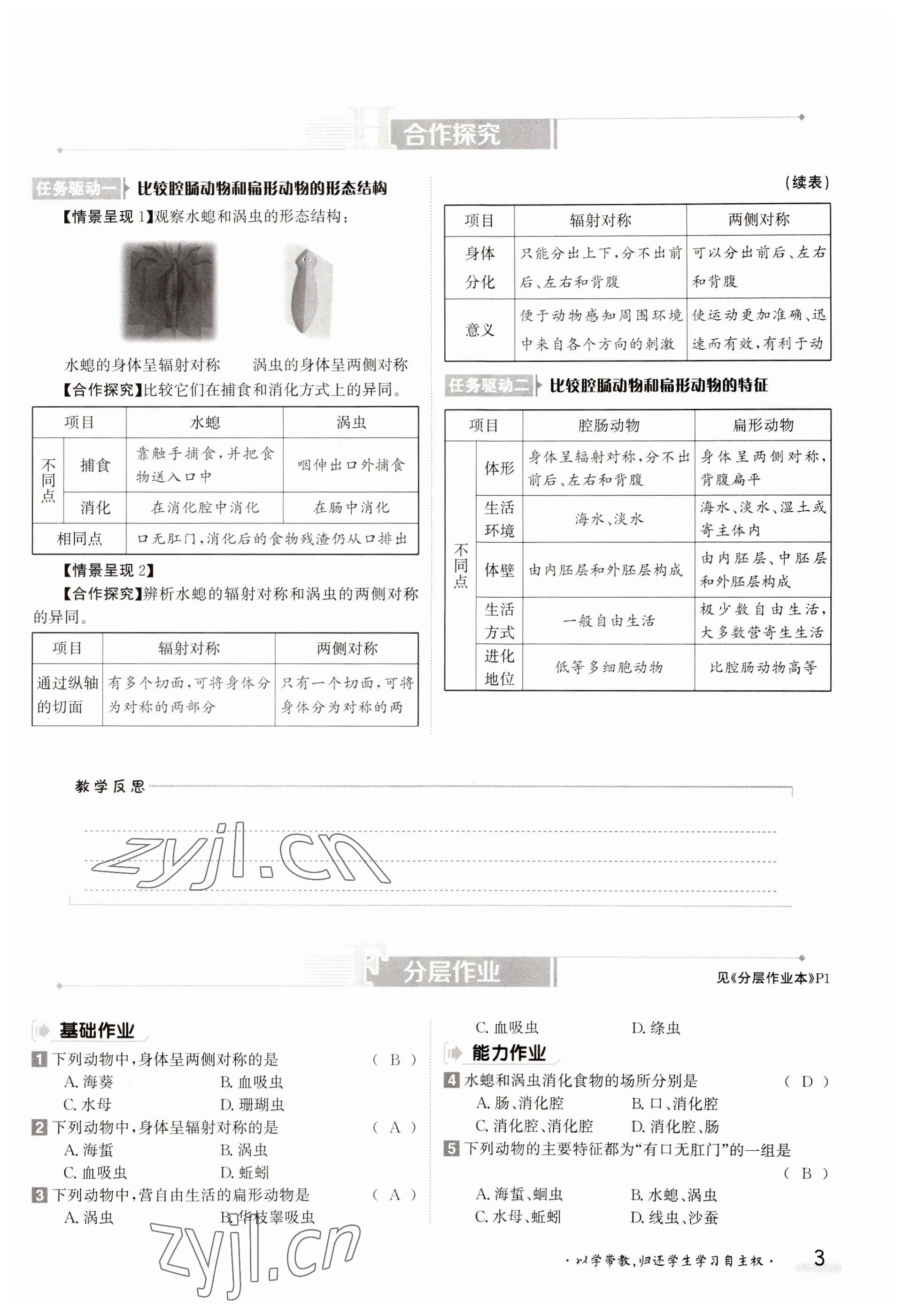 2023年金太陽導(dǎo)學(xué)案八年級(jí)生物上冊(cè)人教版 參考答案第3頁