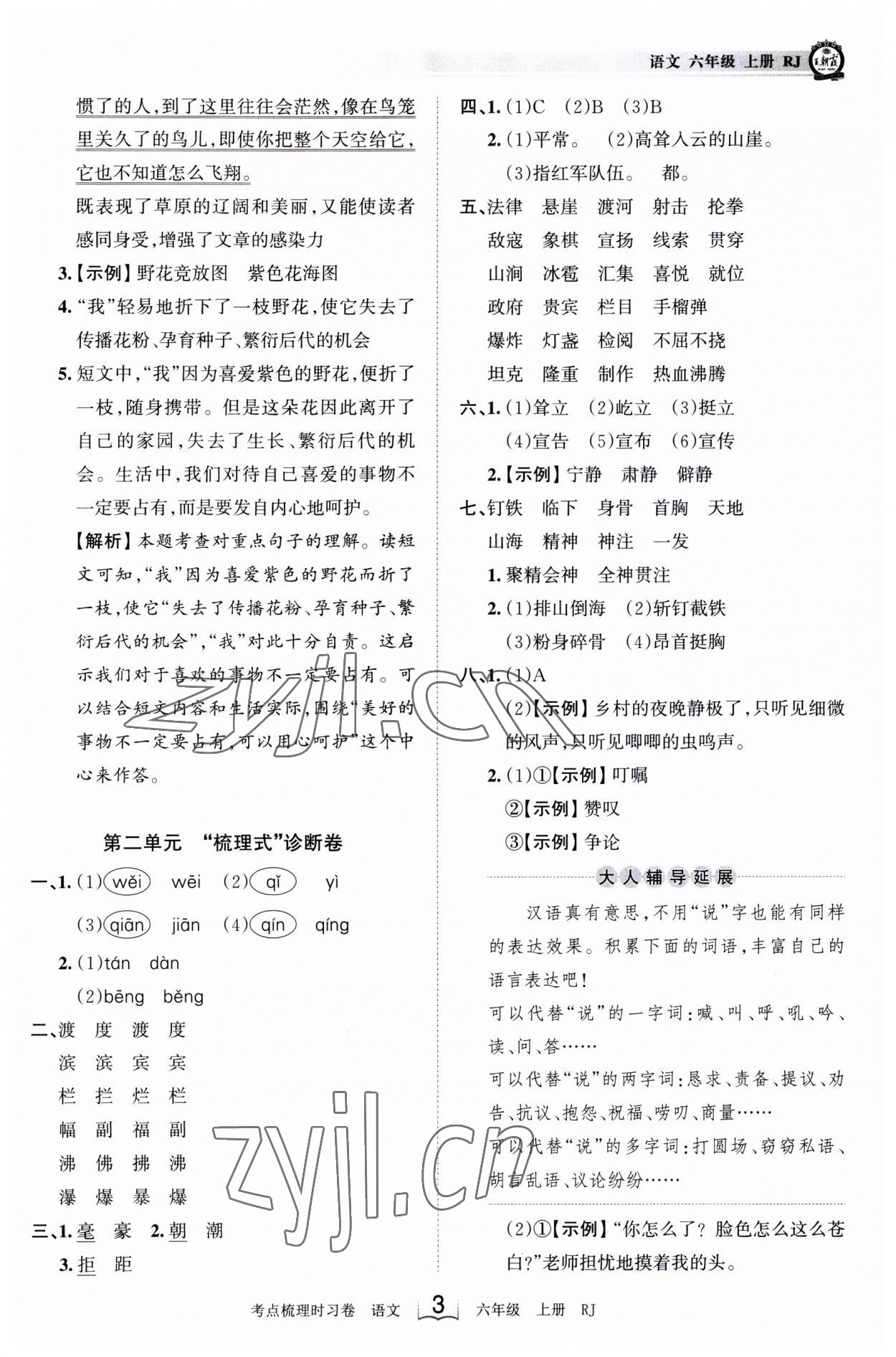 2023年王朝霞考點(diǎn)梳理時(shí)習(xí)卷六年級語文上冊人教版 第3頁