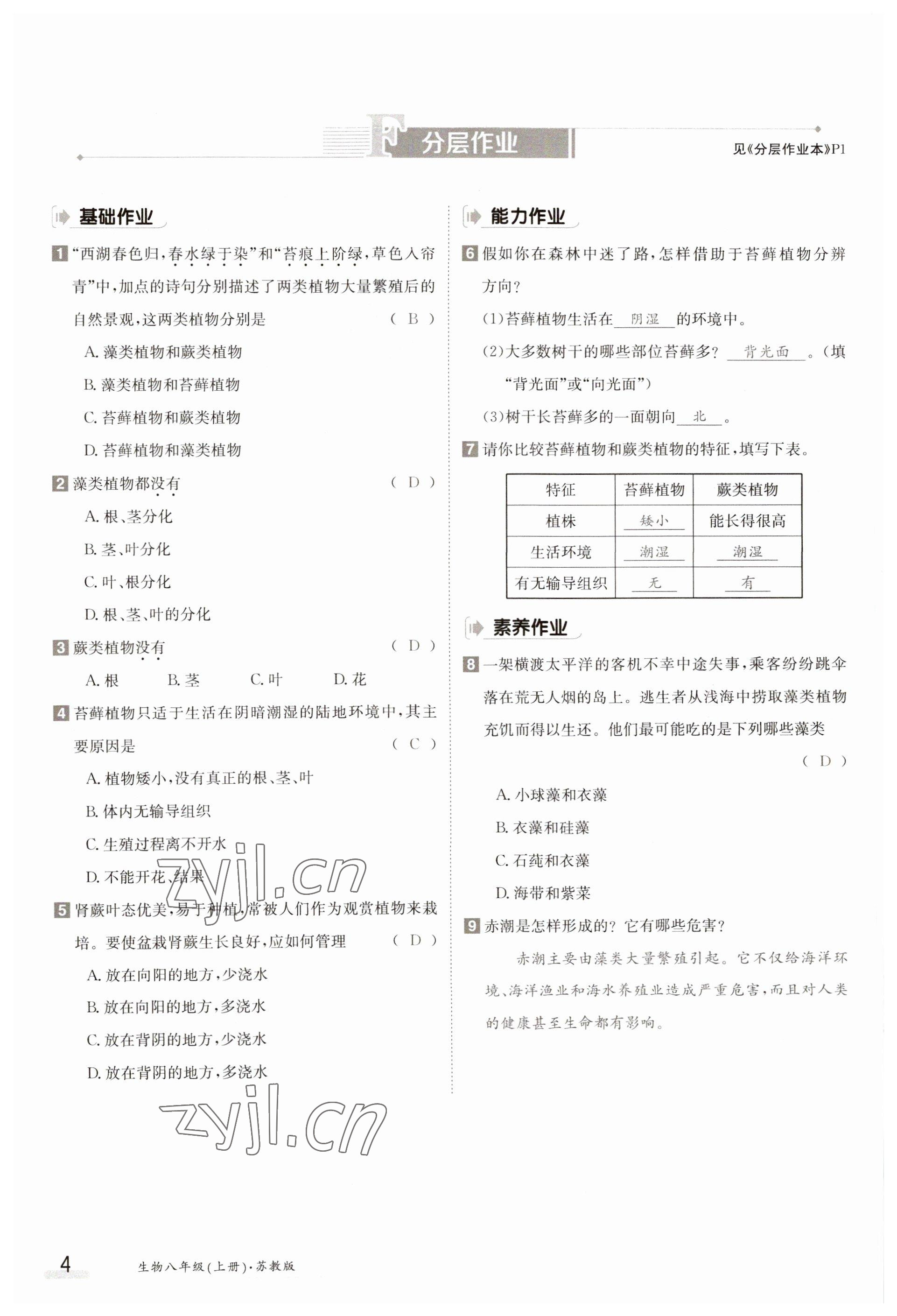 2023年金太陽導學案八年級生物上冊蘇教版 參考答案第4頁