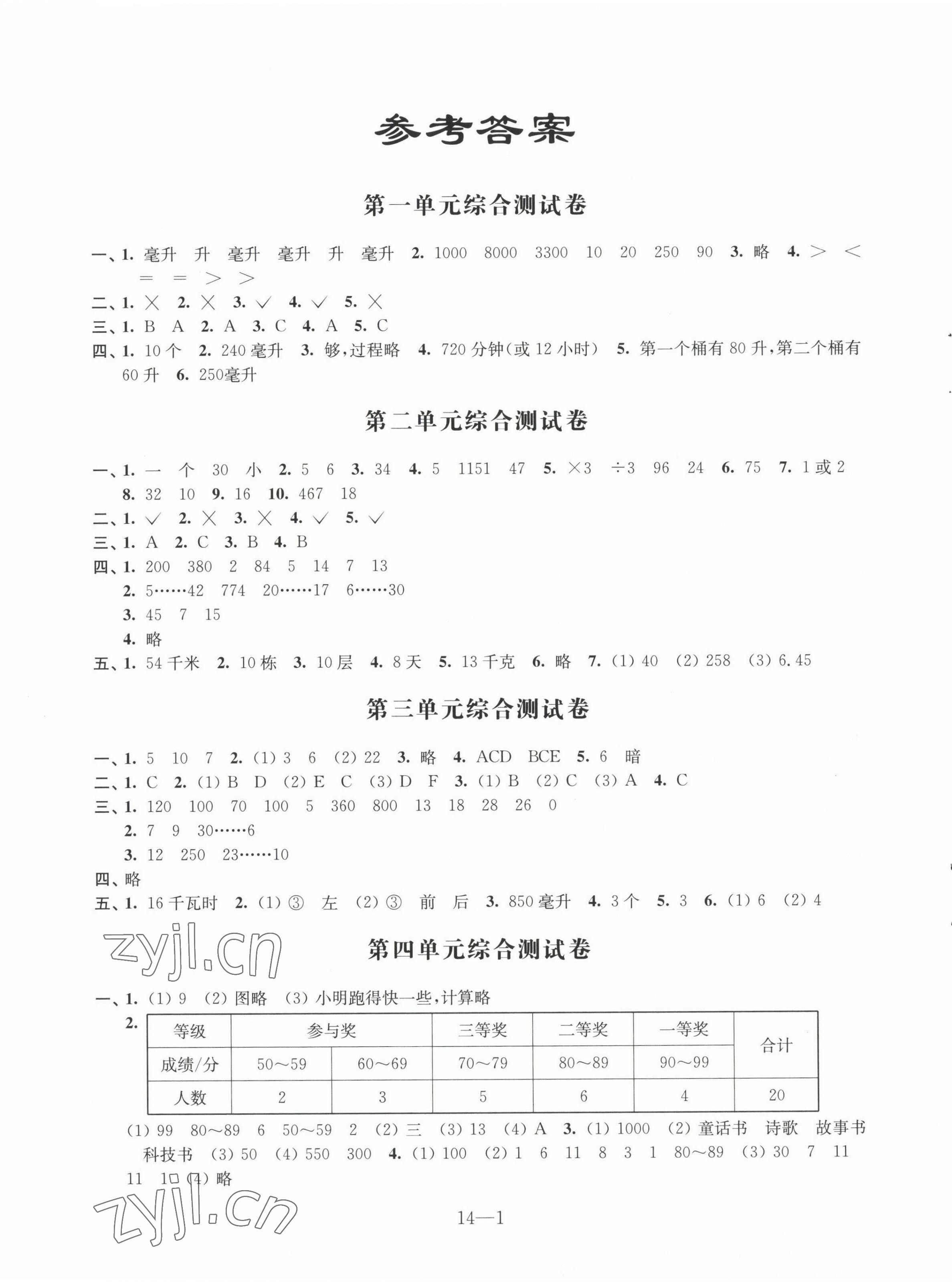 2023年同步练习配套试卷四年级数学上册苏教版 第1页