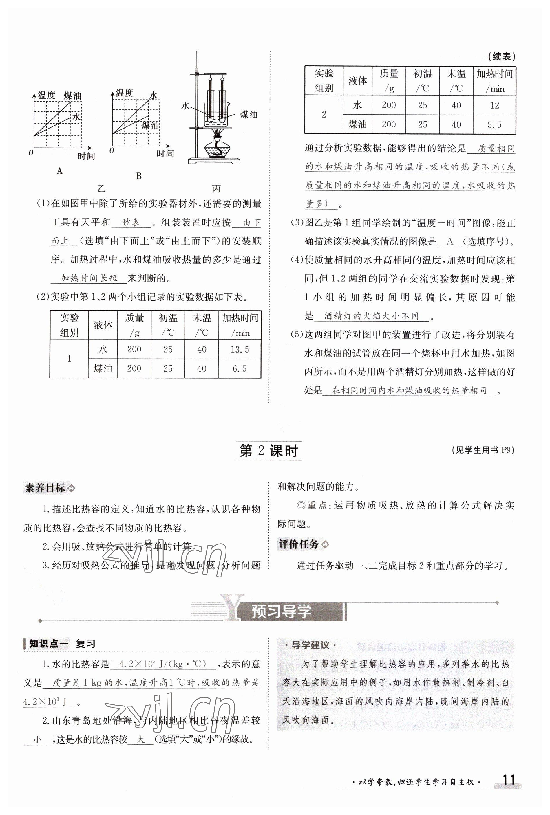 2023年金太陽導學案九年級物理全一冊教科版 參考答案第11頁