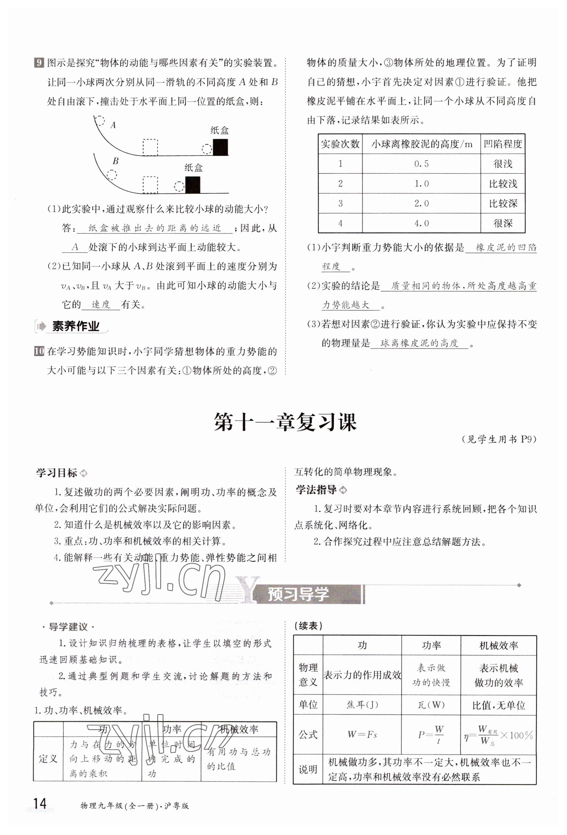 2023年金太陽導學案九年級物理滬粵版 參考答案第14頁