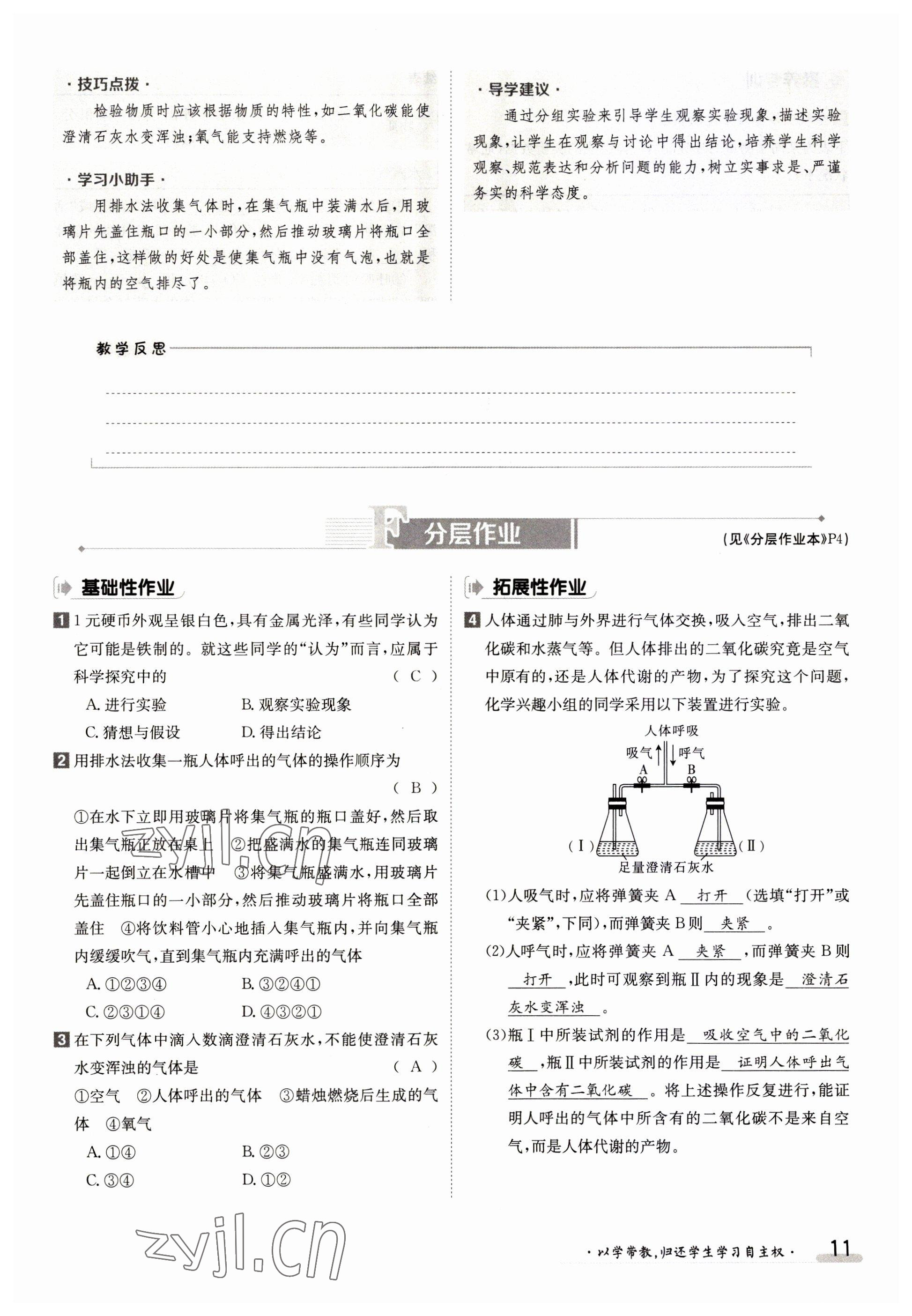 2023年金太阳导学案九年级化学全一册人教版 参考答案第11页