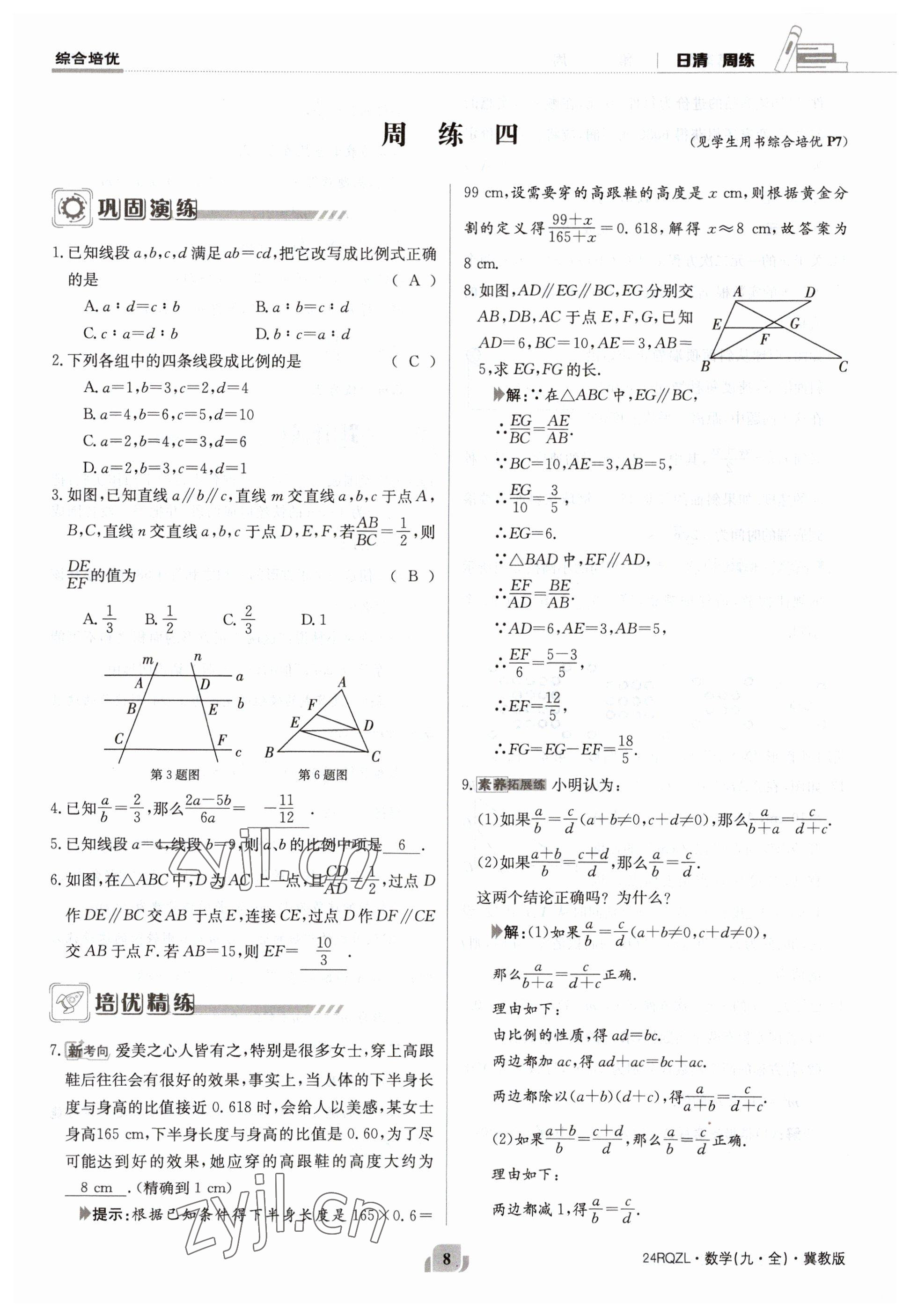 2023年日清周練九年級(jí)數(shù)學(xué)冀教版 參考答案第8頁(yè)