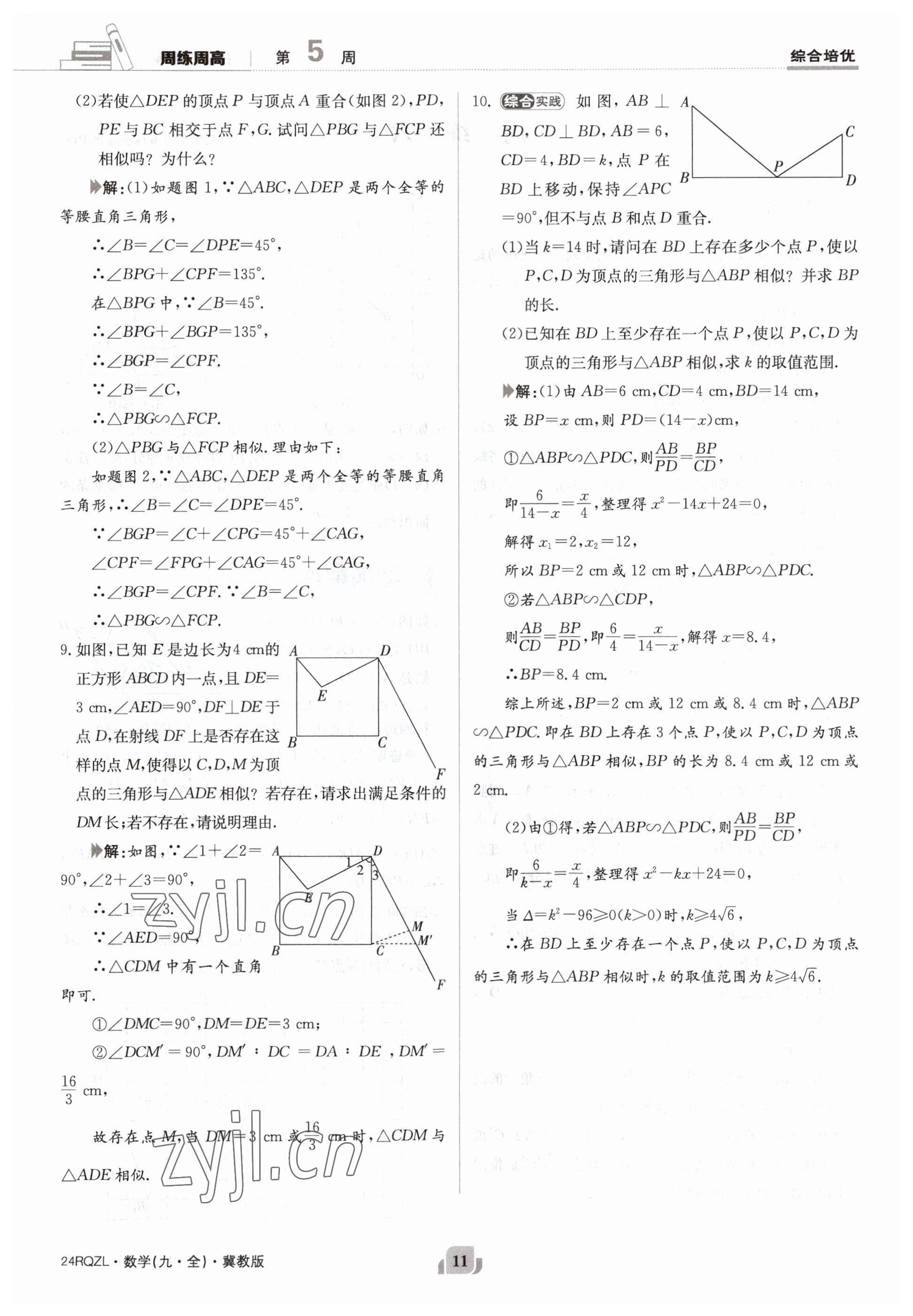 2023年日清周練九年級(jí)數(shù)學(xué)冀教版 參考答案第11頁