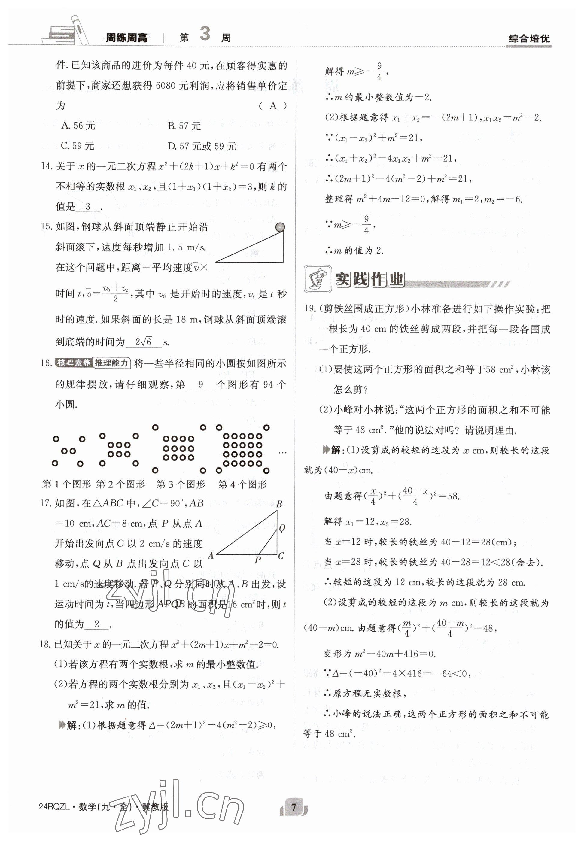 2023年日清周練九年級數(shù)學(xué)冀教版 參考答案第7頁