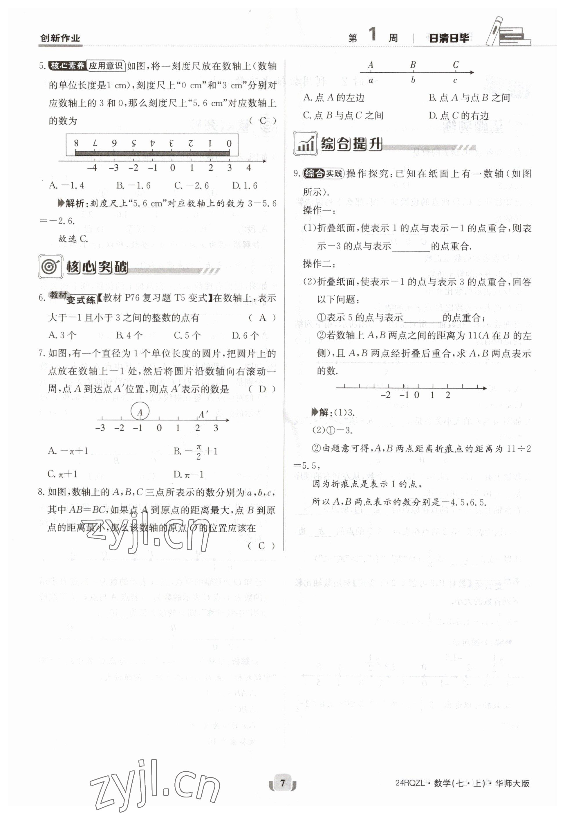 2023年日清周練七年級數(shù)學上冊華師大版 參考答案第7頁