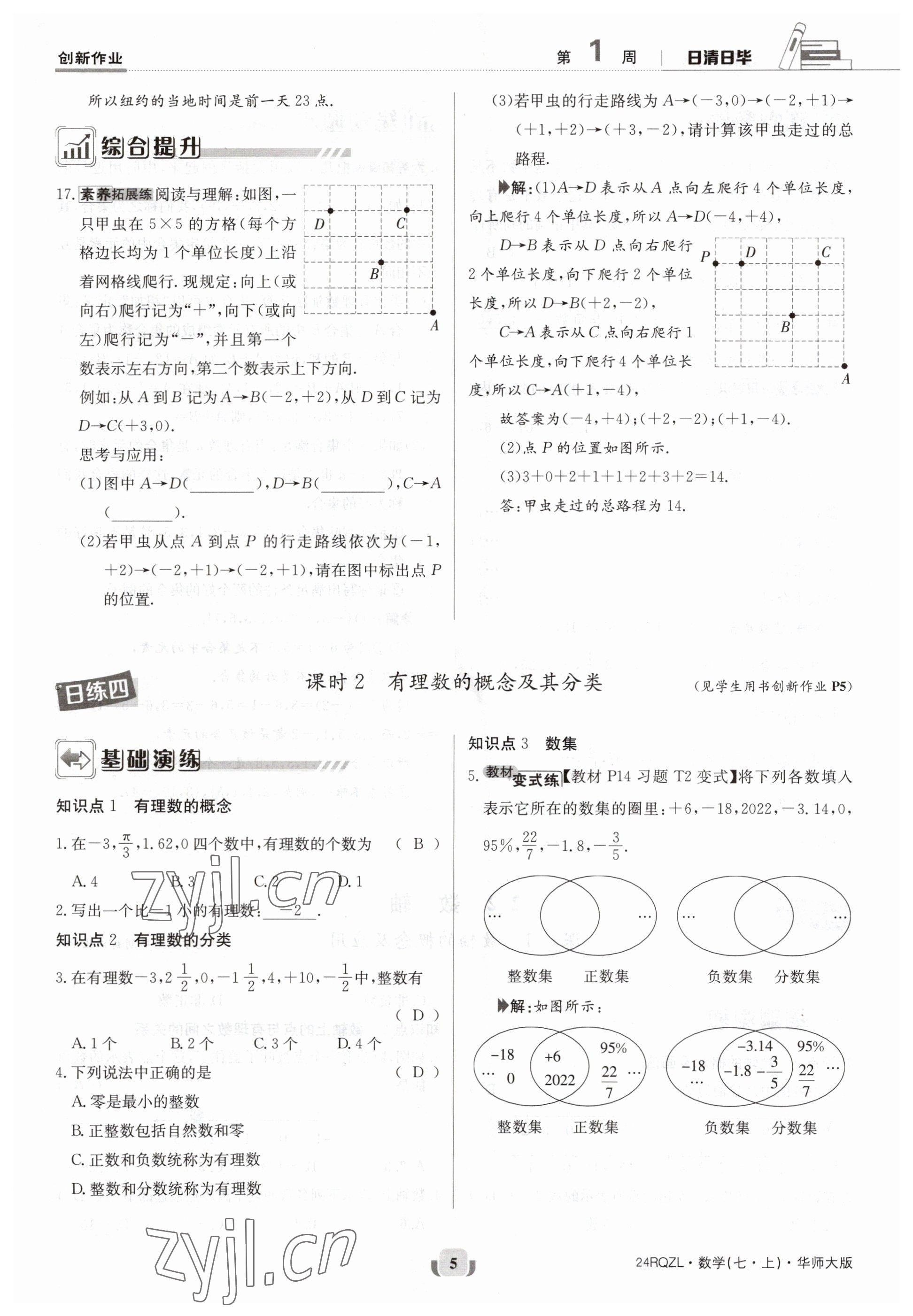 2023年日清周練七年級數(shù)學(xué)上冊華師大版 參考答案第5頁