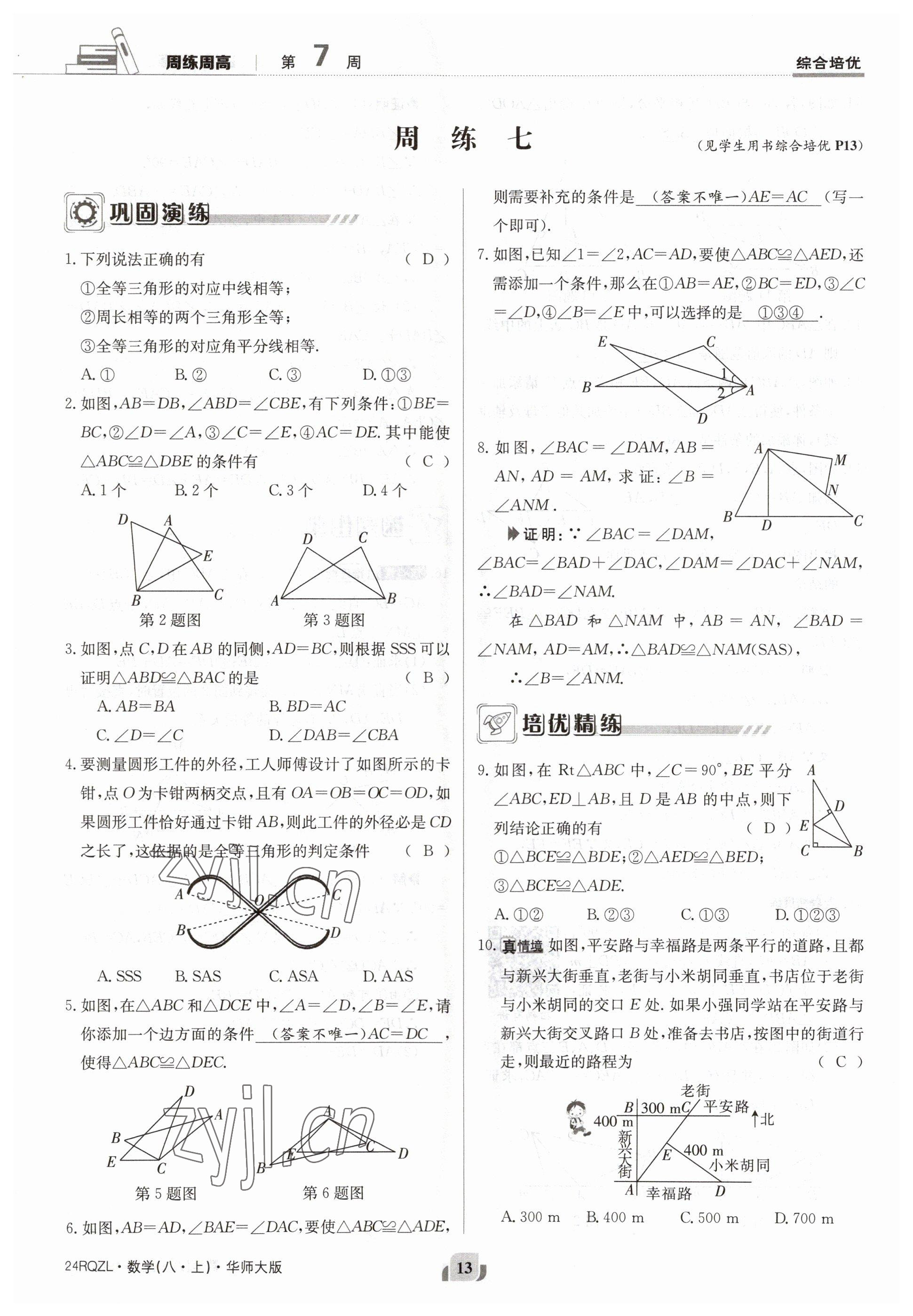 2023年日清周練八年級(jí)數(shù)學(xué)上冊(cè)華師大版 參考答案第13頁(yè)