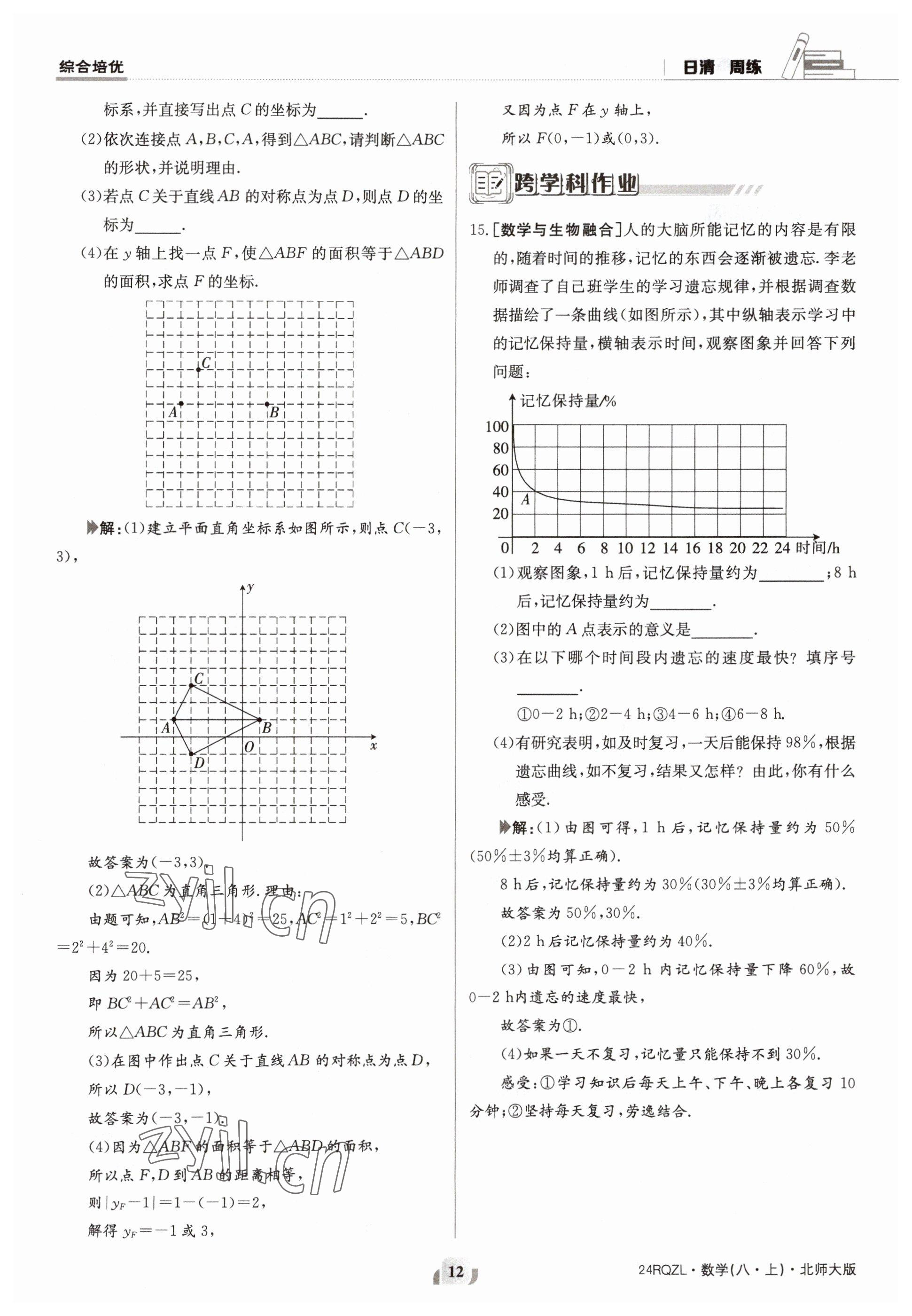 2023年日清周練八年級數(shù)學(xué)上冊北師大版 參考答案第12頁