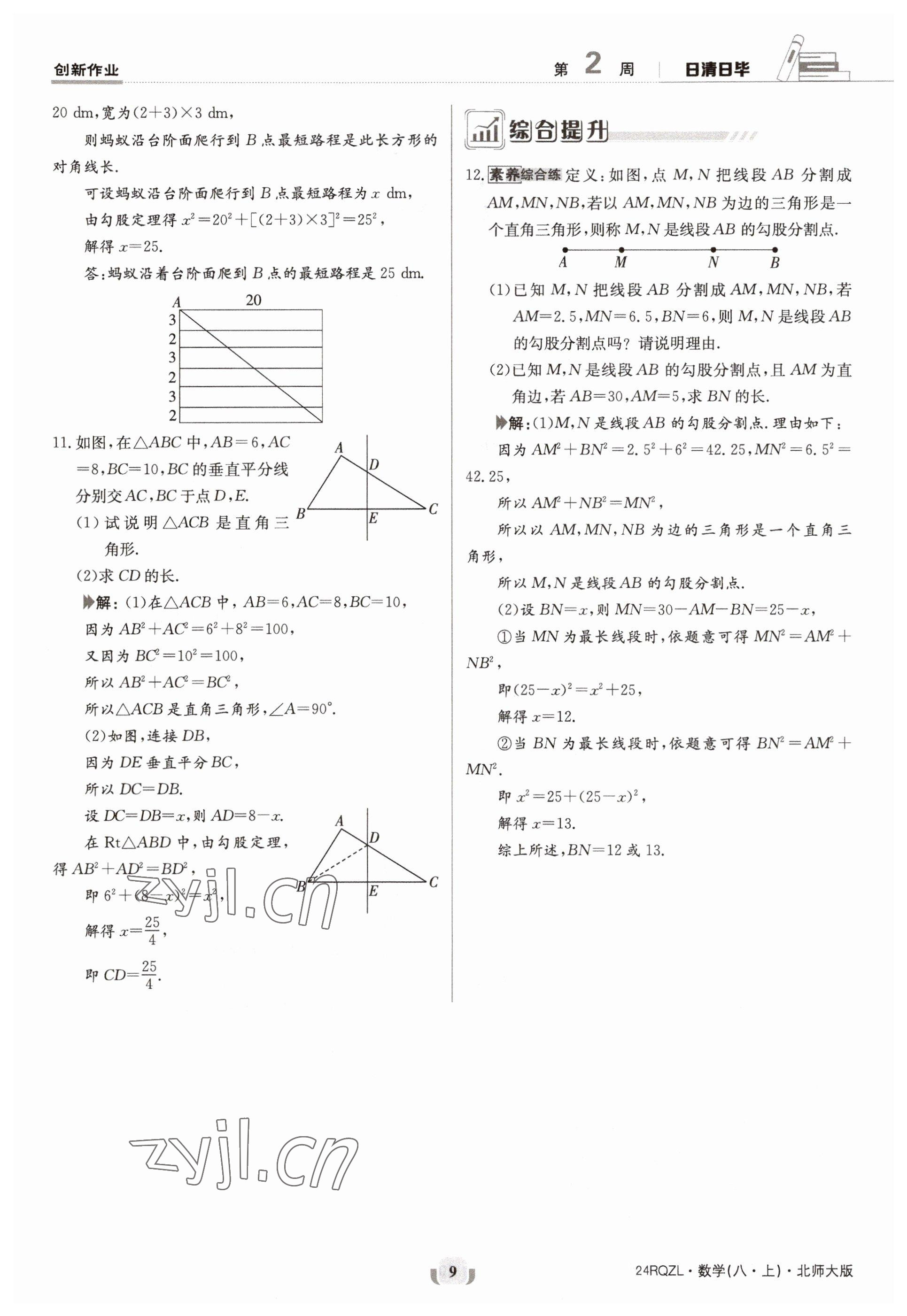 2023年日清周練八年級(jí)數(shù)學(xué)上冊(cè)北師大版 參考答案第9頁(yè)