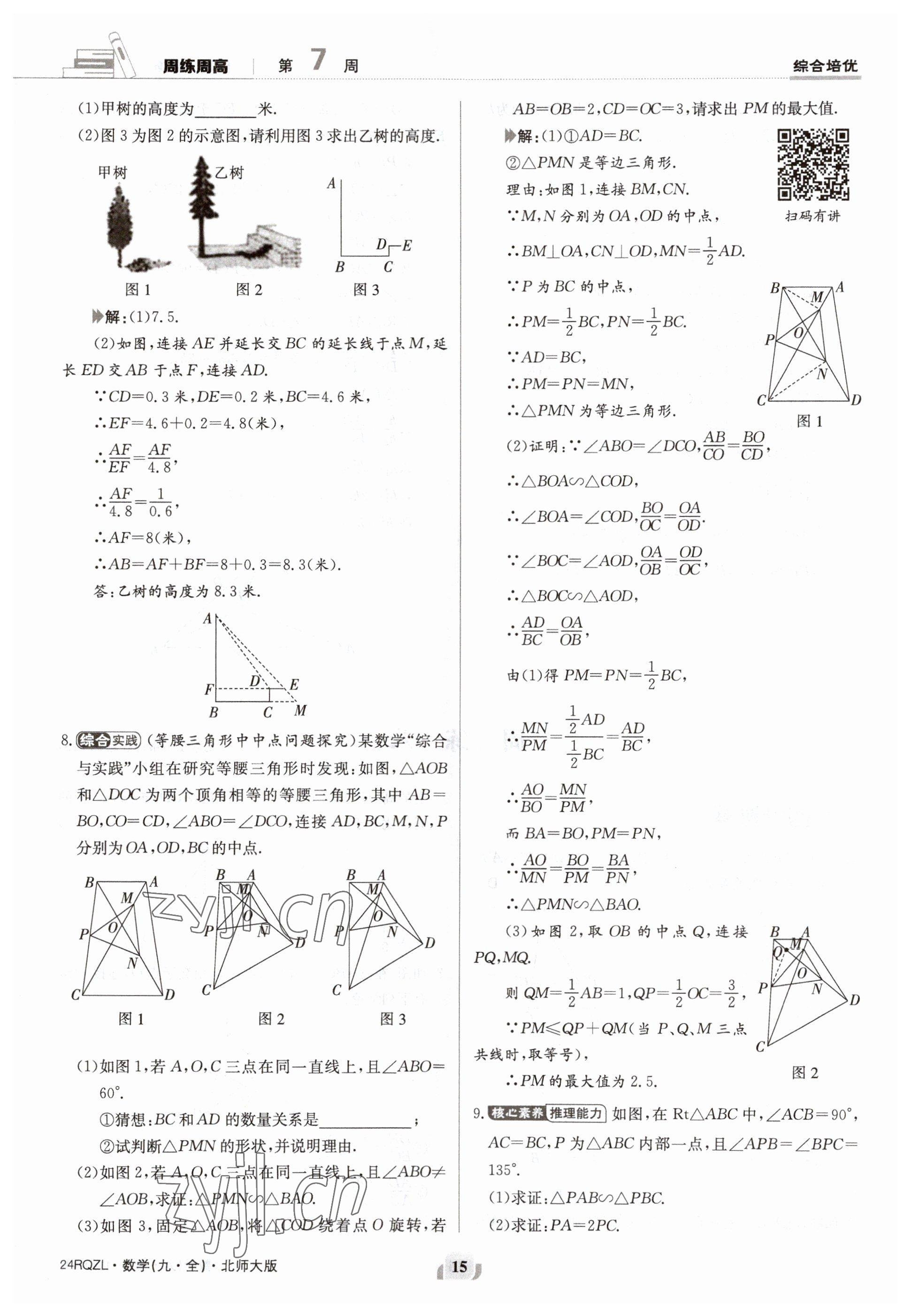 2023年日清周練九年級數(shù)學(xué)北師大版 參考答案第15頁