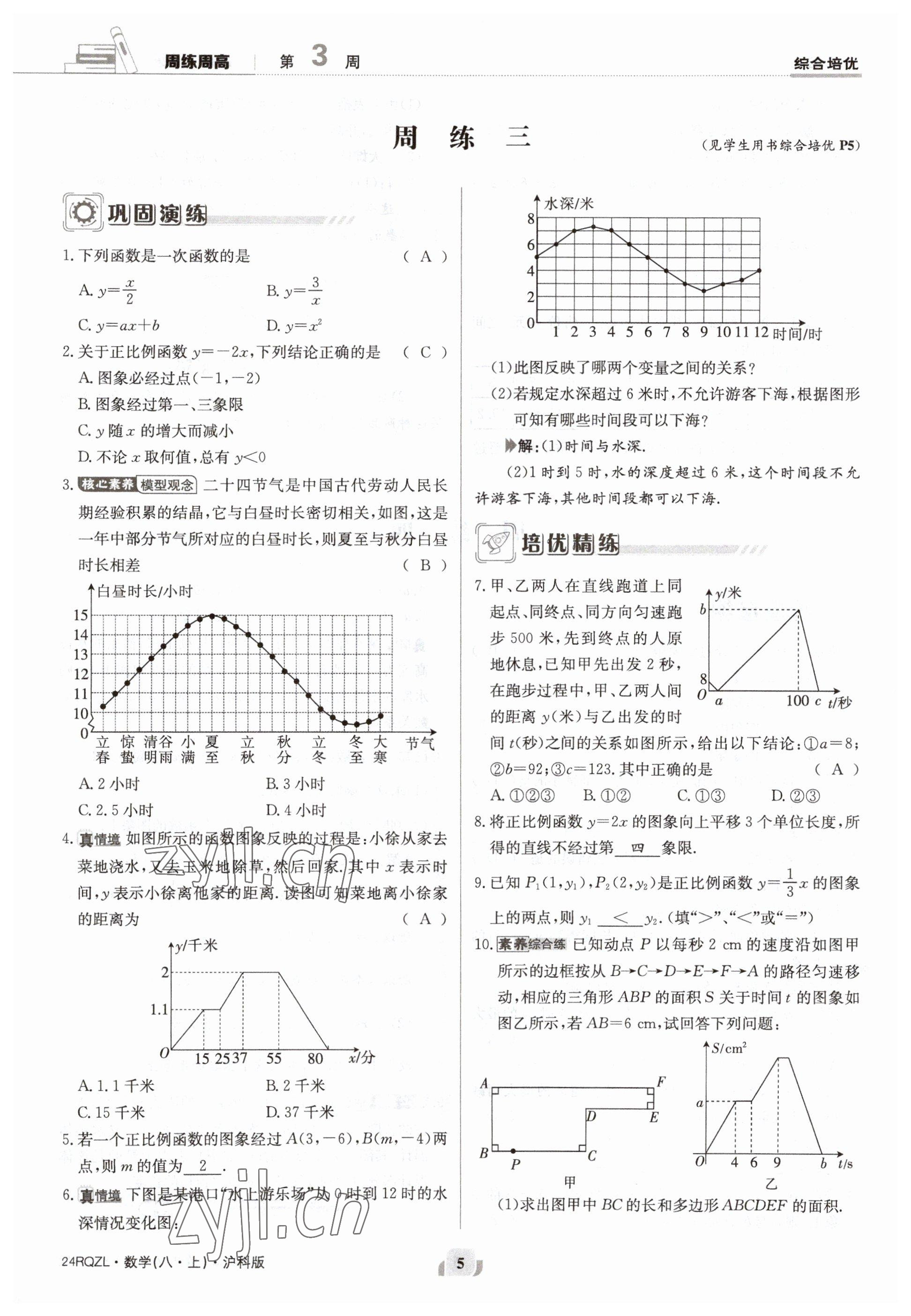 2023年日清周練八年級(jí)數(shù)學(xué)上冊(cè)滬科版 參考答案第5頁