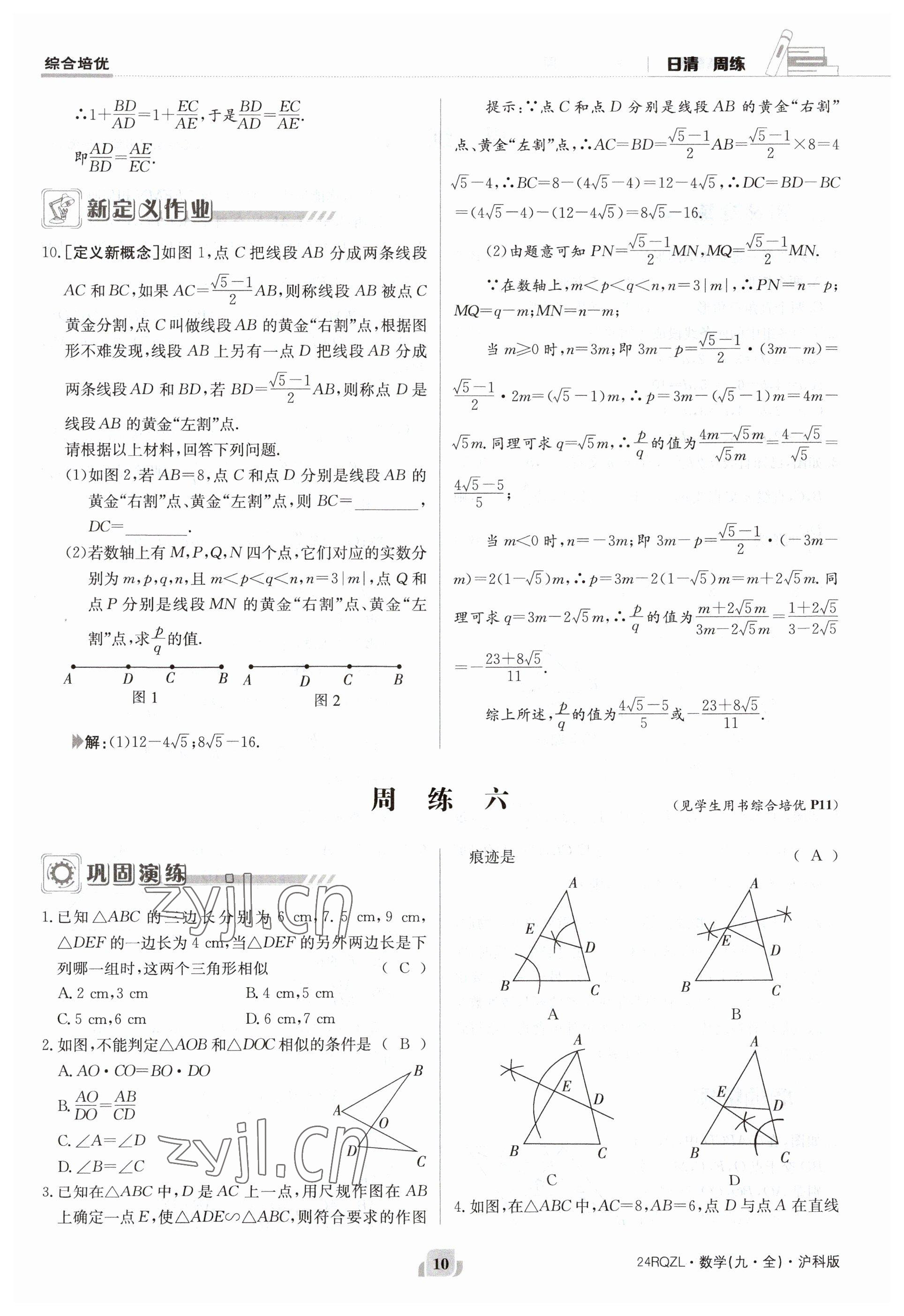 2023年日清周練九年級(jí)數(shù)學(xué)全一冊(cè)滬科版 參考答案第10頁(yè)