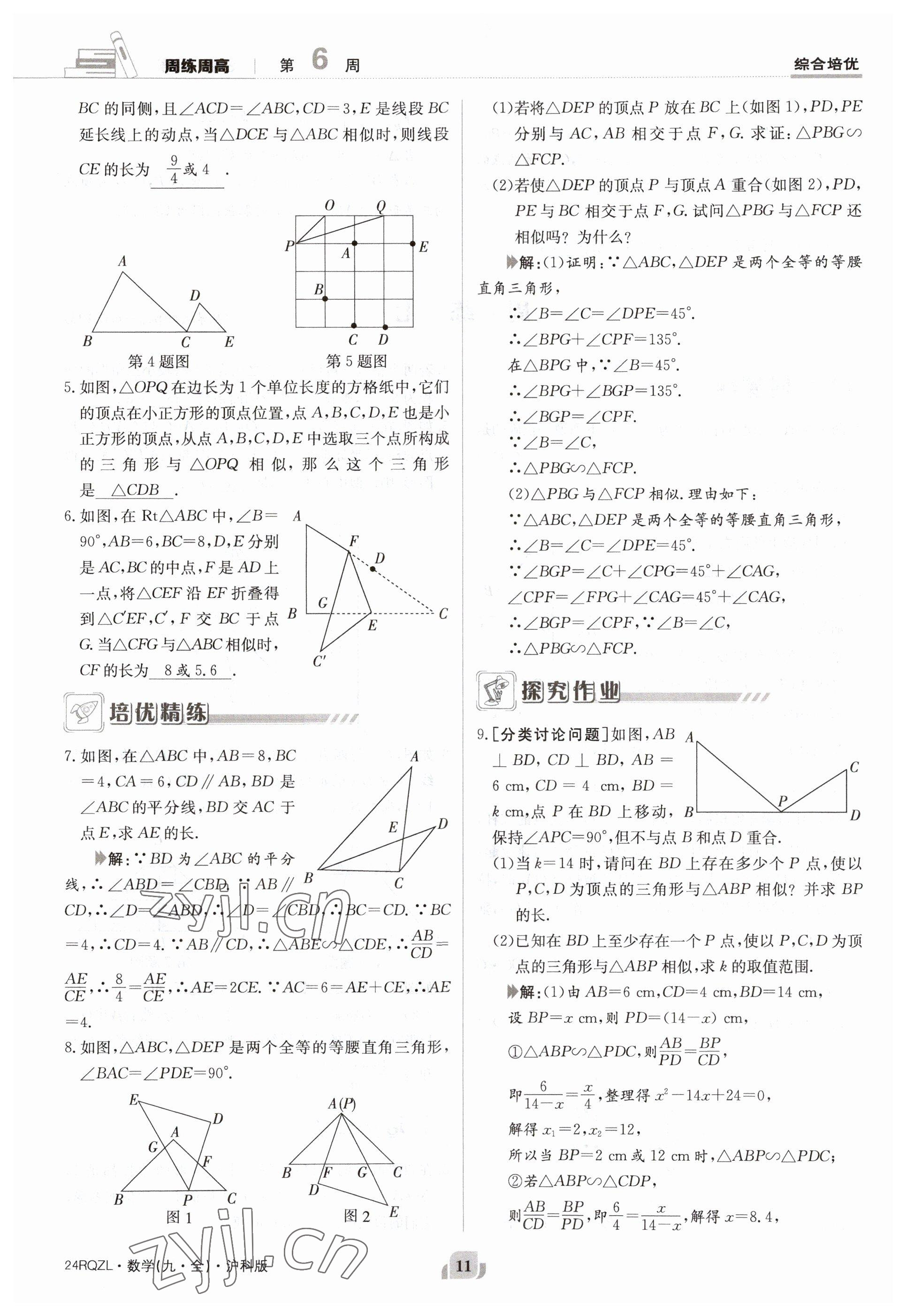 2023年日清周練九年級(jí)數(shù)學(xué)全一冊(cè)滬科版 參考答案第11頁(yè)