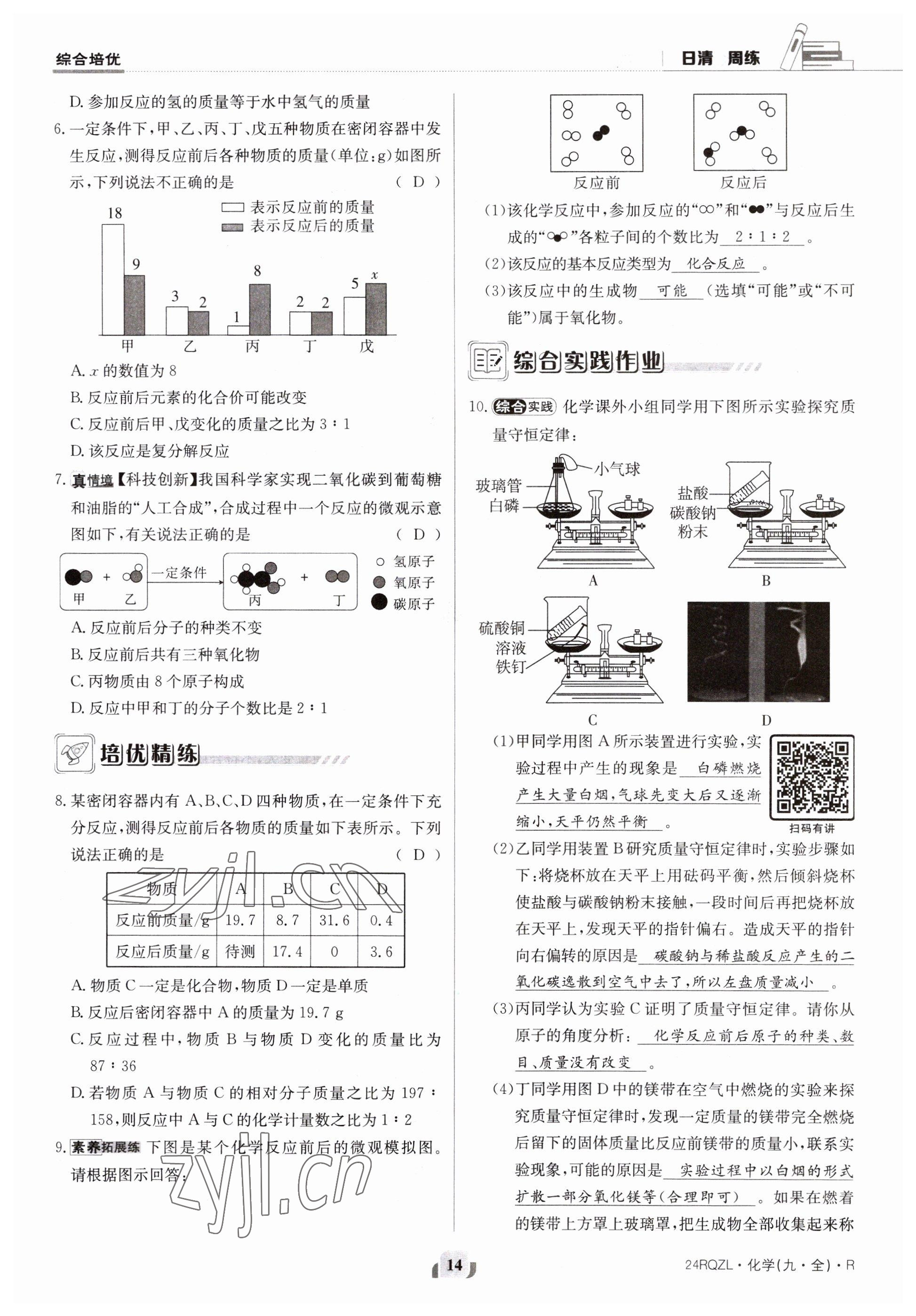 2023年日清周練九年級(jí)化學(xué)人教版 第14頁