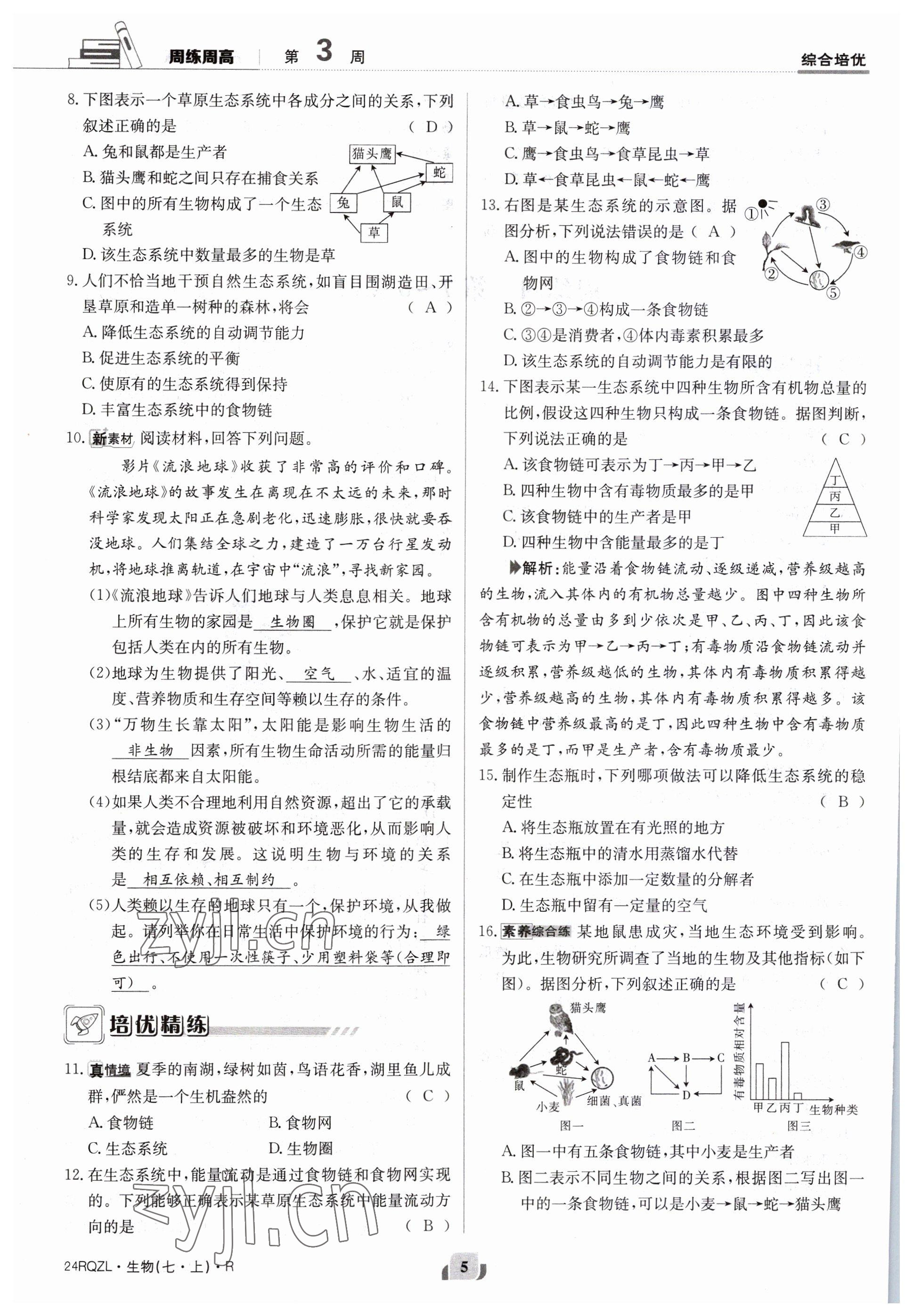 2023年日清周練七年級(jí)生物上冊(cè)人教版 參考答案第5頁(yè)