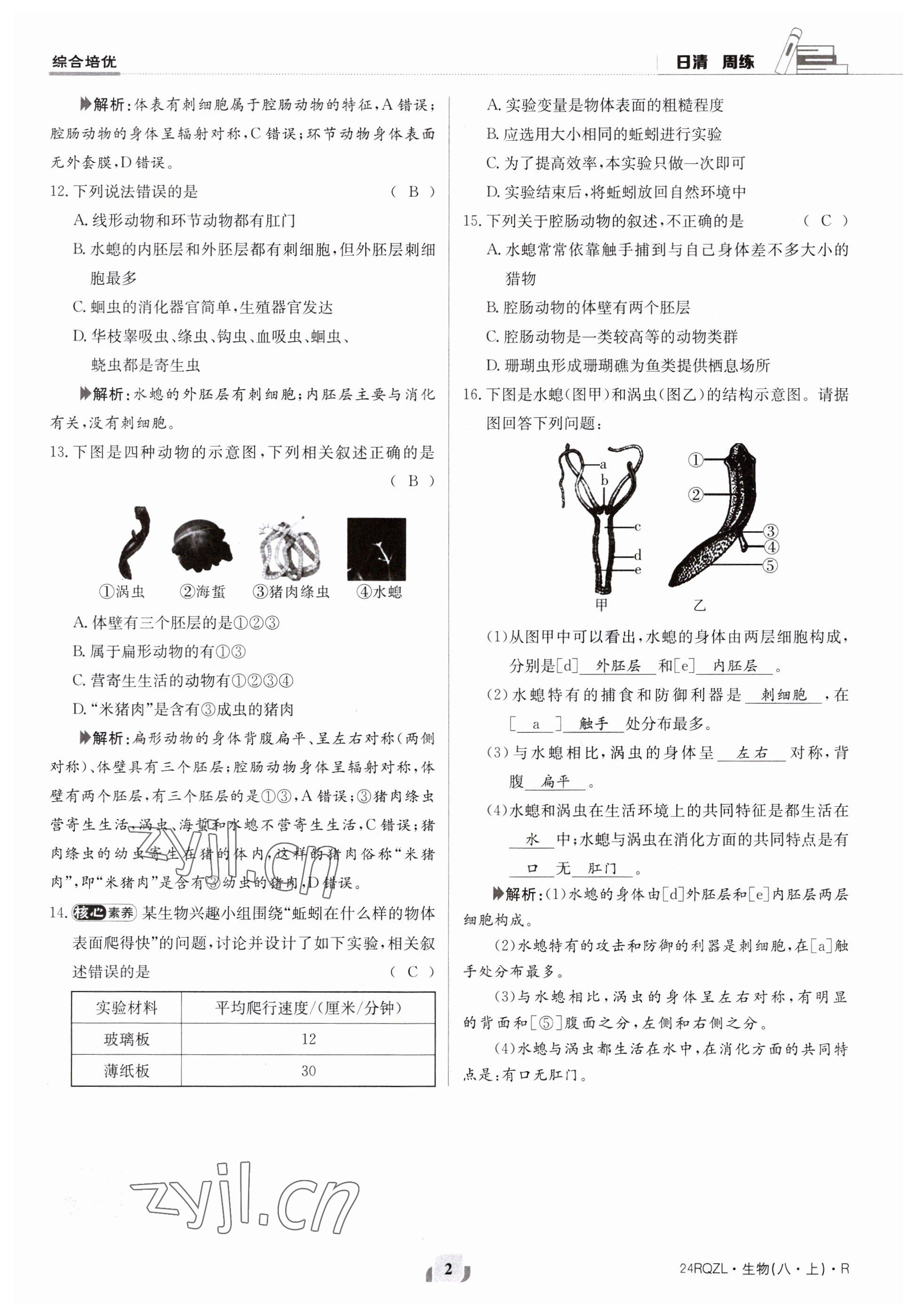 2023年日清周練八年級(jí)生物上冊(cè)人教版 參考答案第2頁(yè)