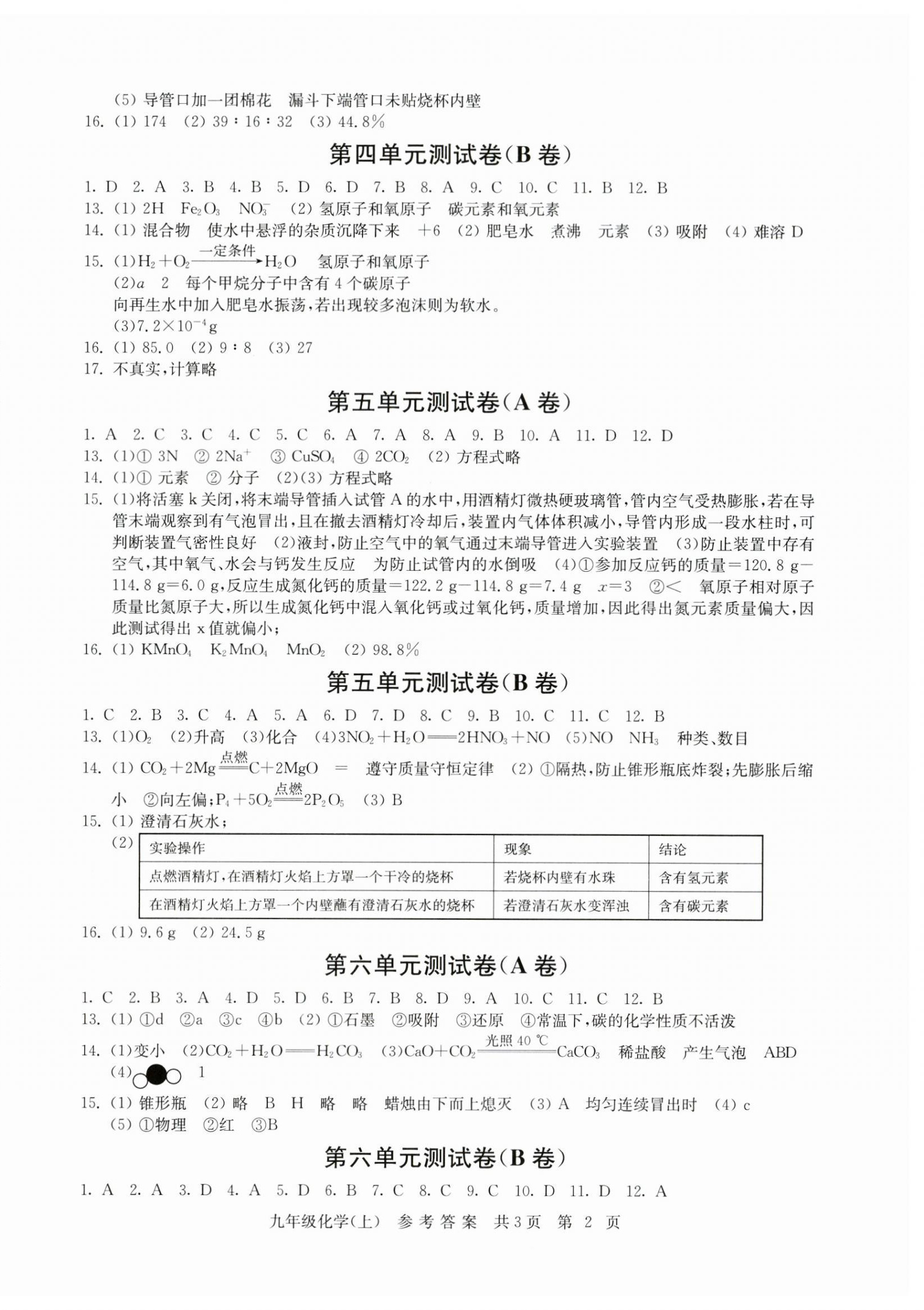 2023年伴你学单元达标测试卷九年级化学上册人教版 参考答案第2页