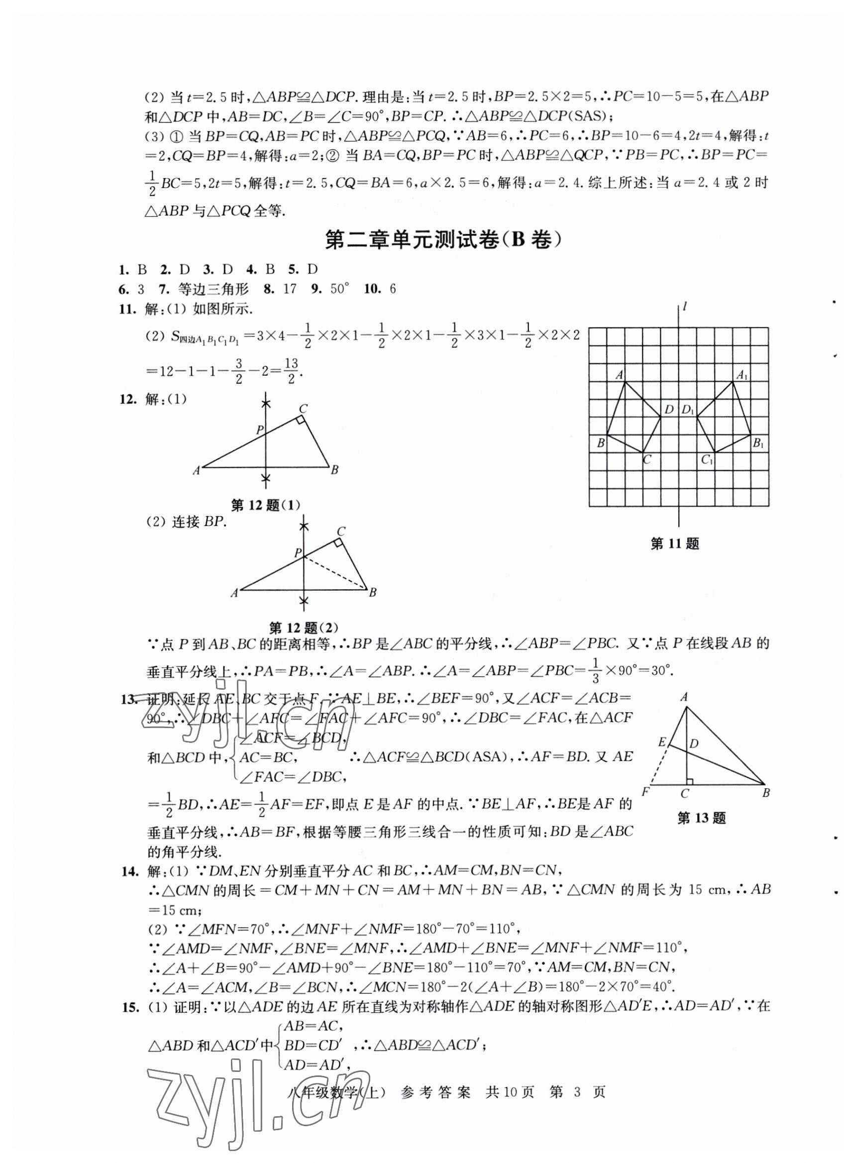 2023年伴你學(xué)單元達(dá)標(biāo)測試卷八年級數(shù)學(xué)上冊蘇科版 參考答案第3頁