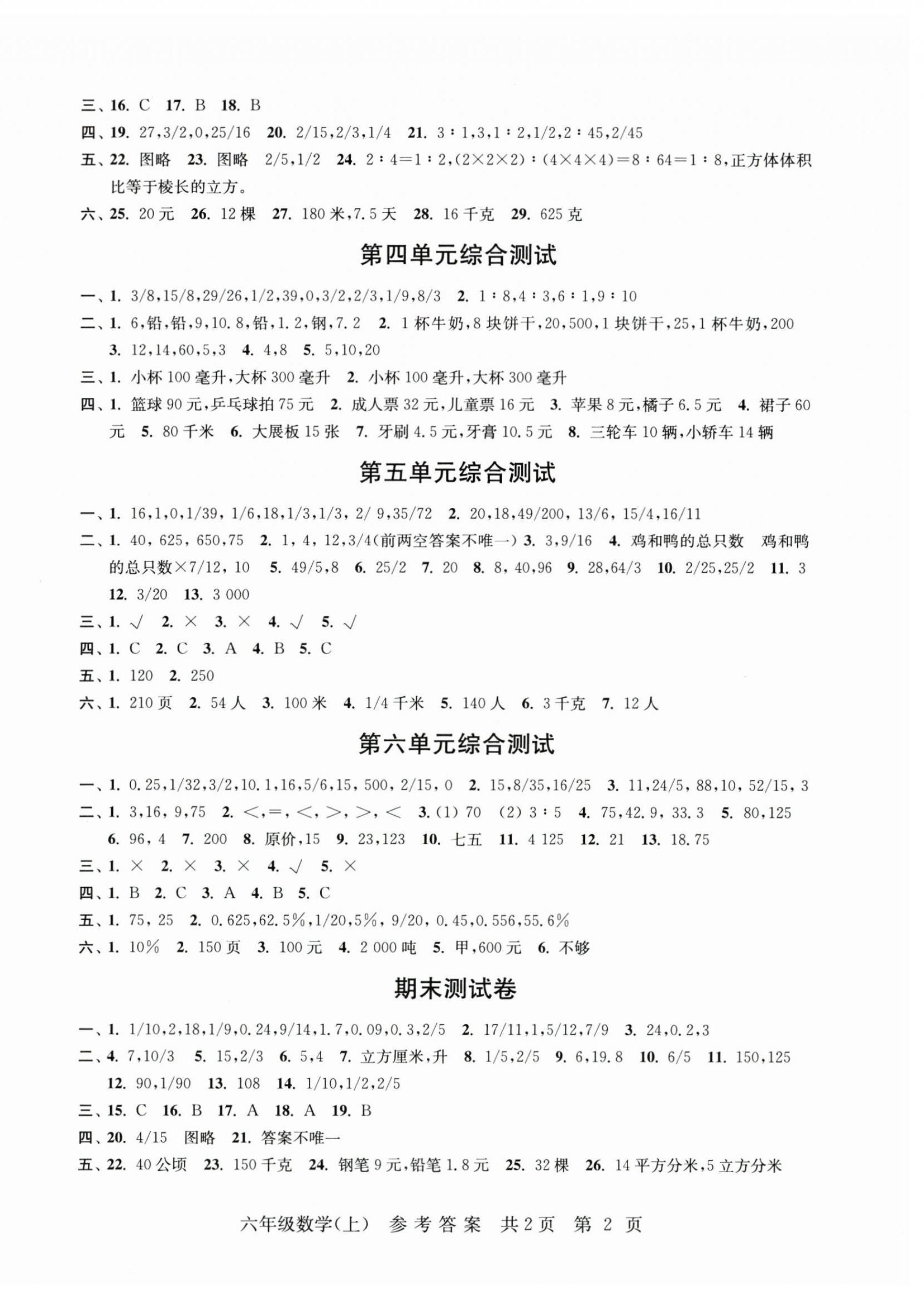 2023年伴你学单元达标测试卷六年级数学上册苏教版 第2页