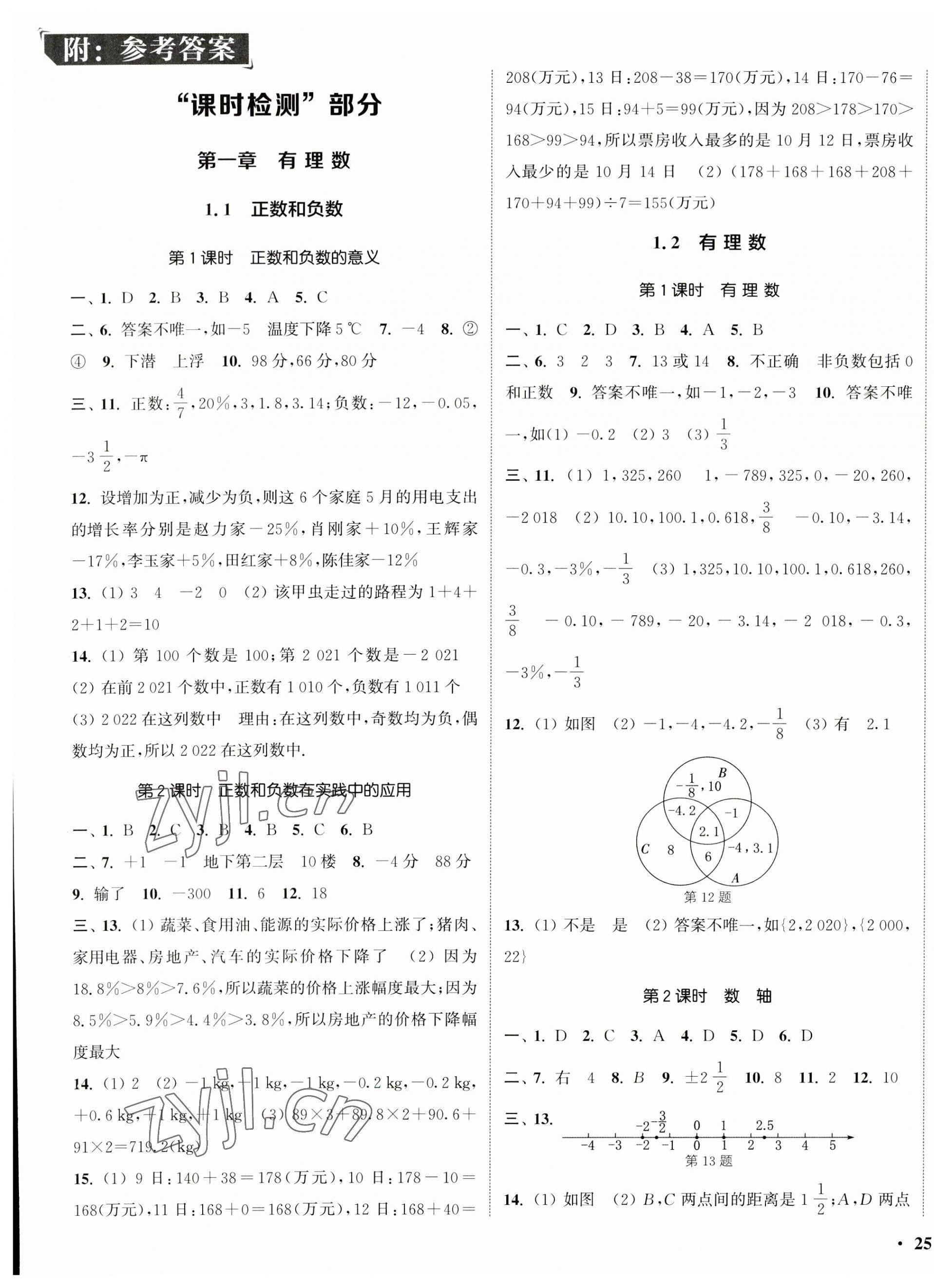 2023年通城学典活页检测七年级数学上册人教版 第1页