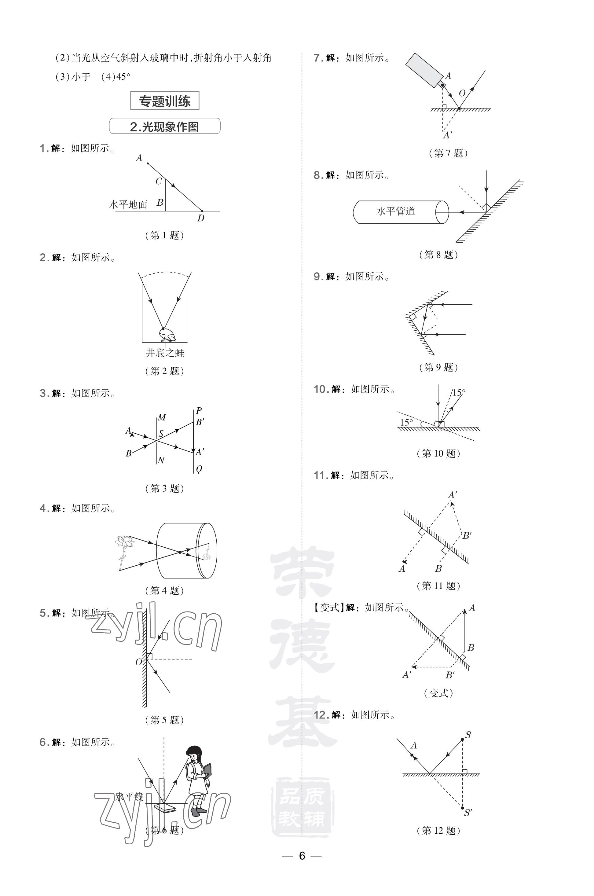 2023年點(diǎn)撥訓(xùn)練八年級物理上冊滬粵版安徽專版 參考答案第6頁